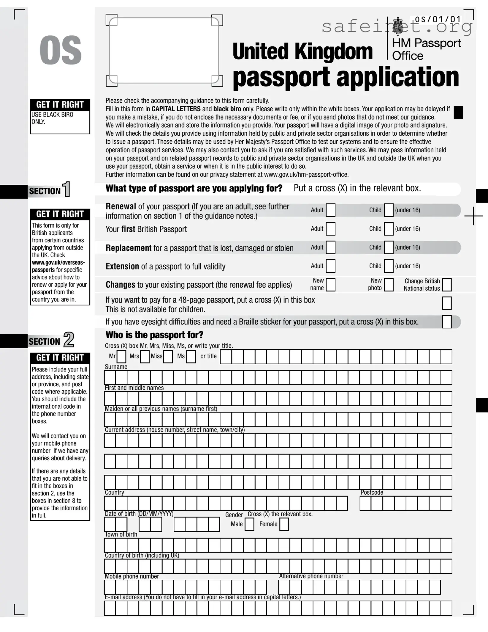 Blank Uk Passport Application Template