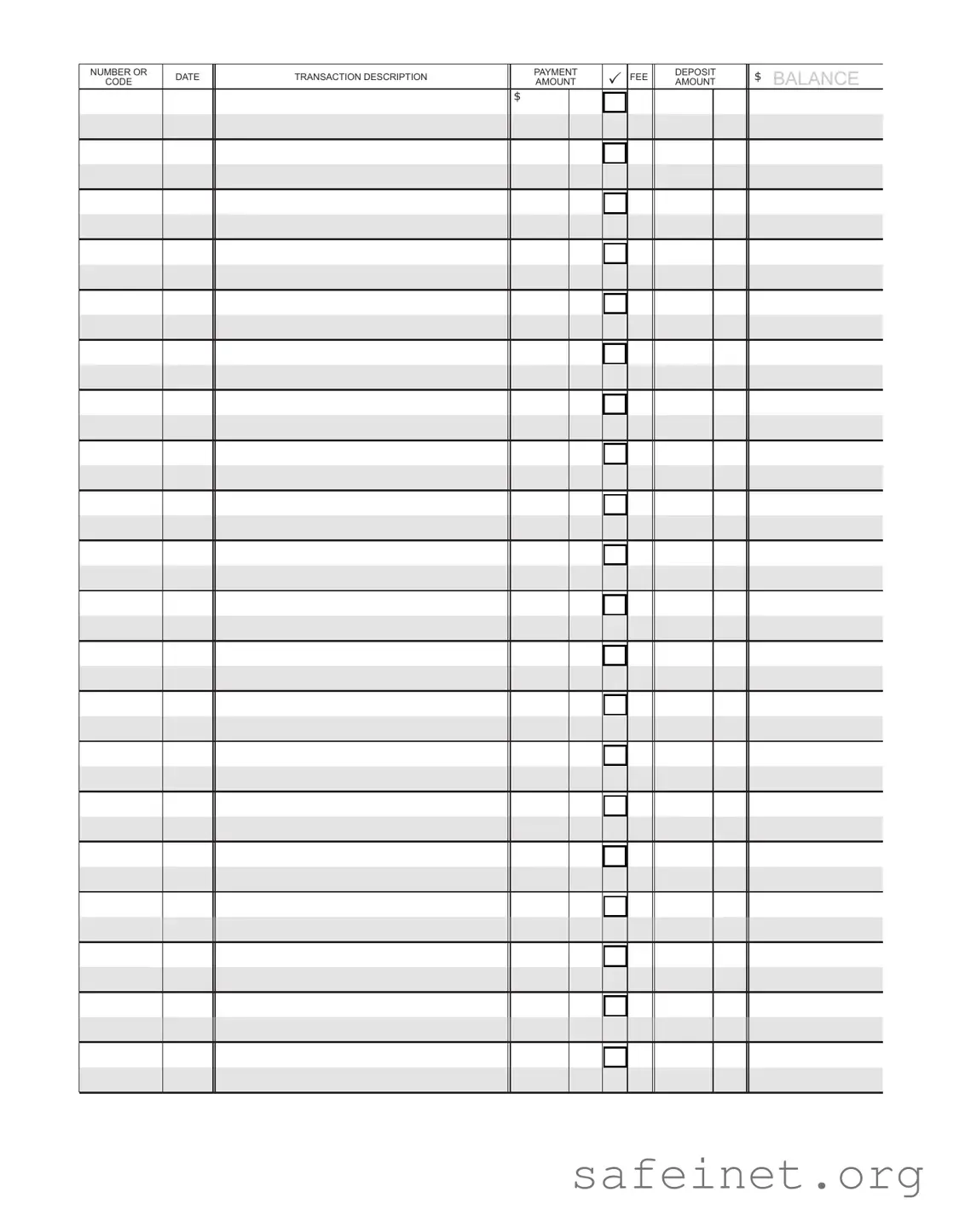 Blank Check Register Template