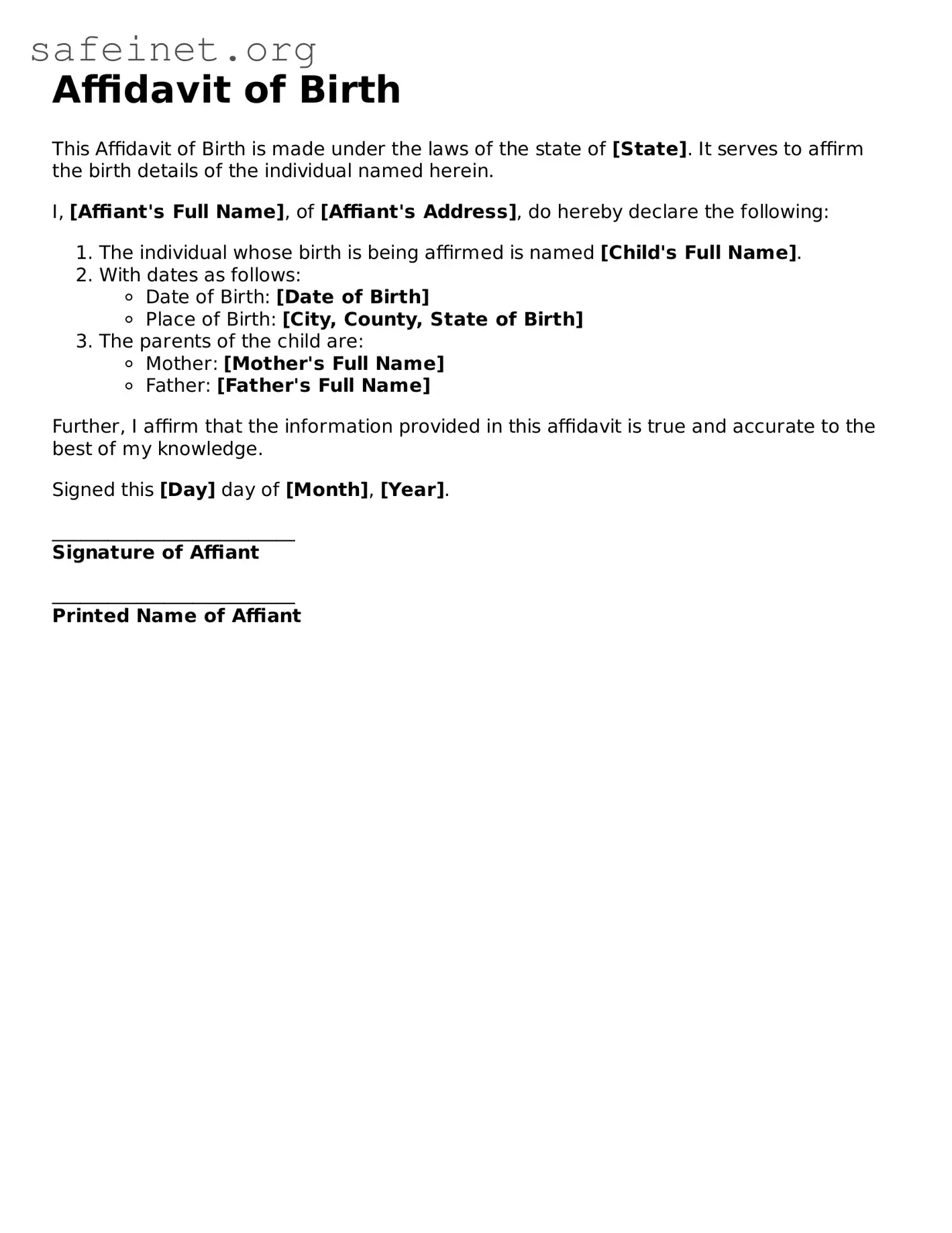 Official Affidavit of Birth Document