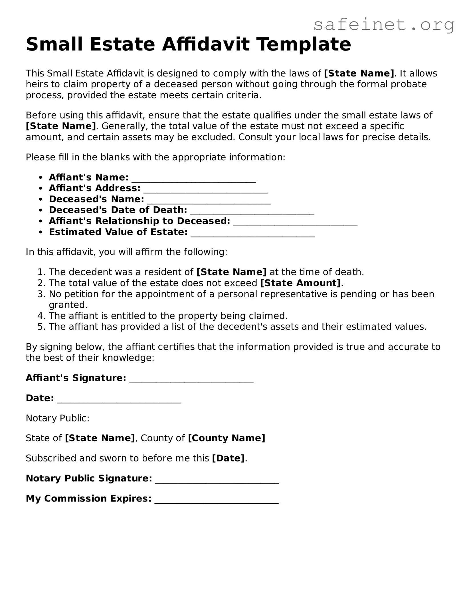 Official Small Estate Affidavit Document