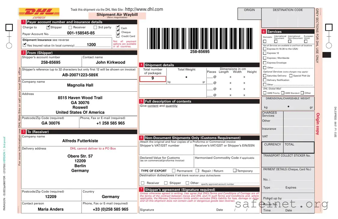 Blank Dhl Waybill Template