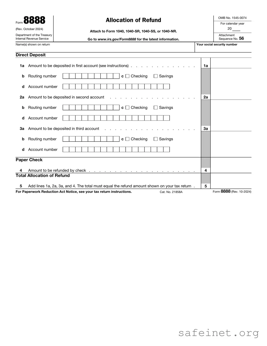 Blank IRS 8888 Template