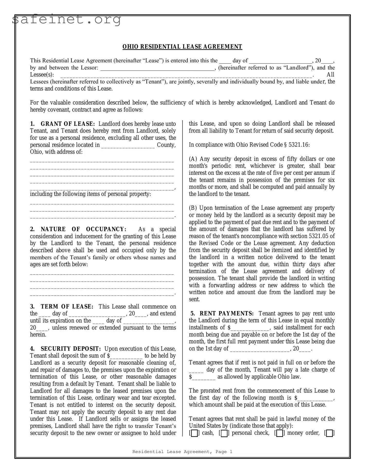 Blank Appartment Lease Agreement Template
