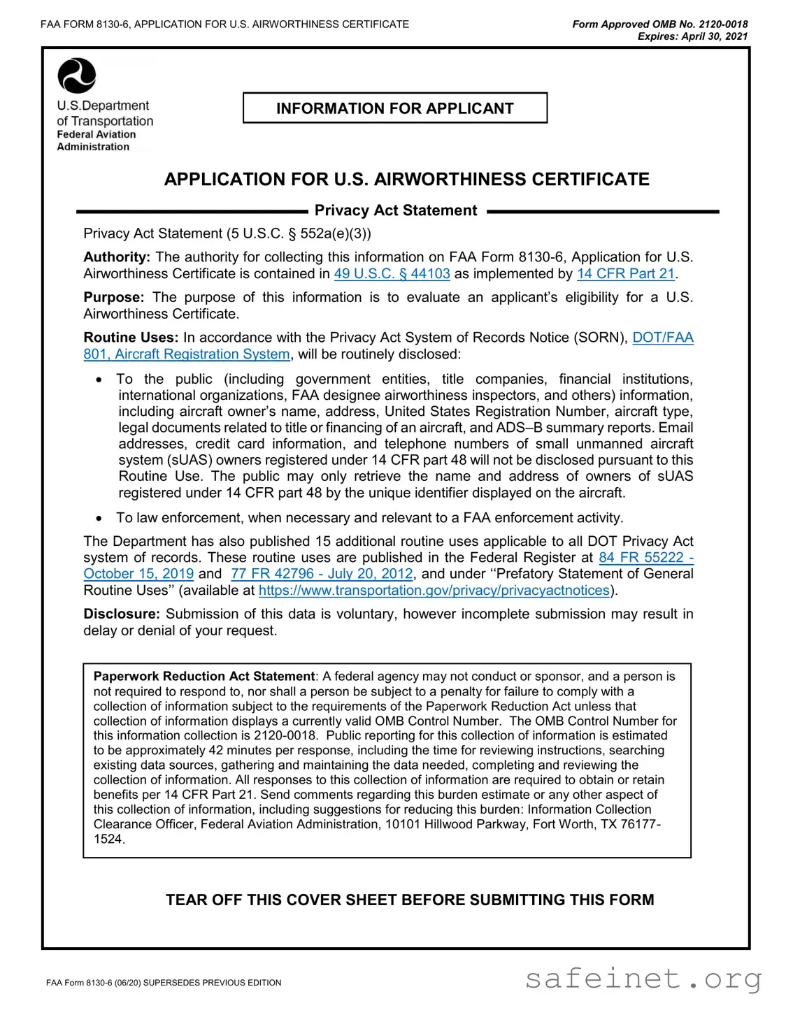 Blank Faa 8130 6 Template