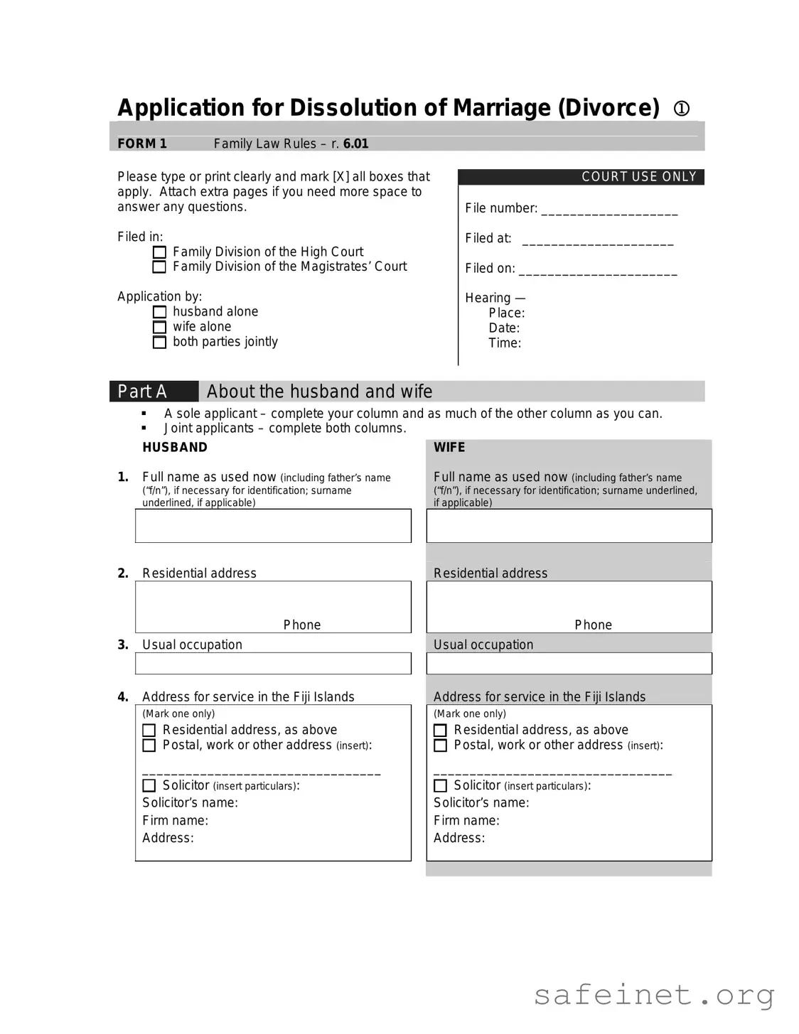Blank Application For Divorce Template