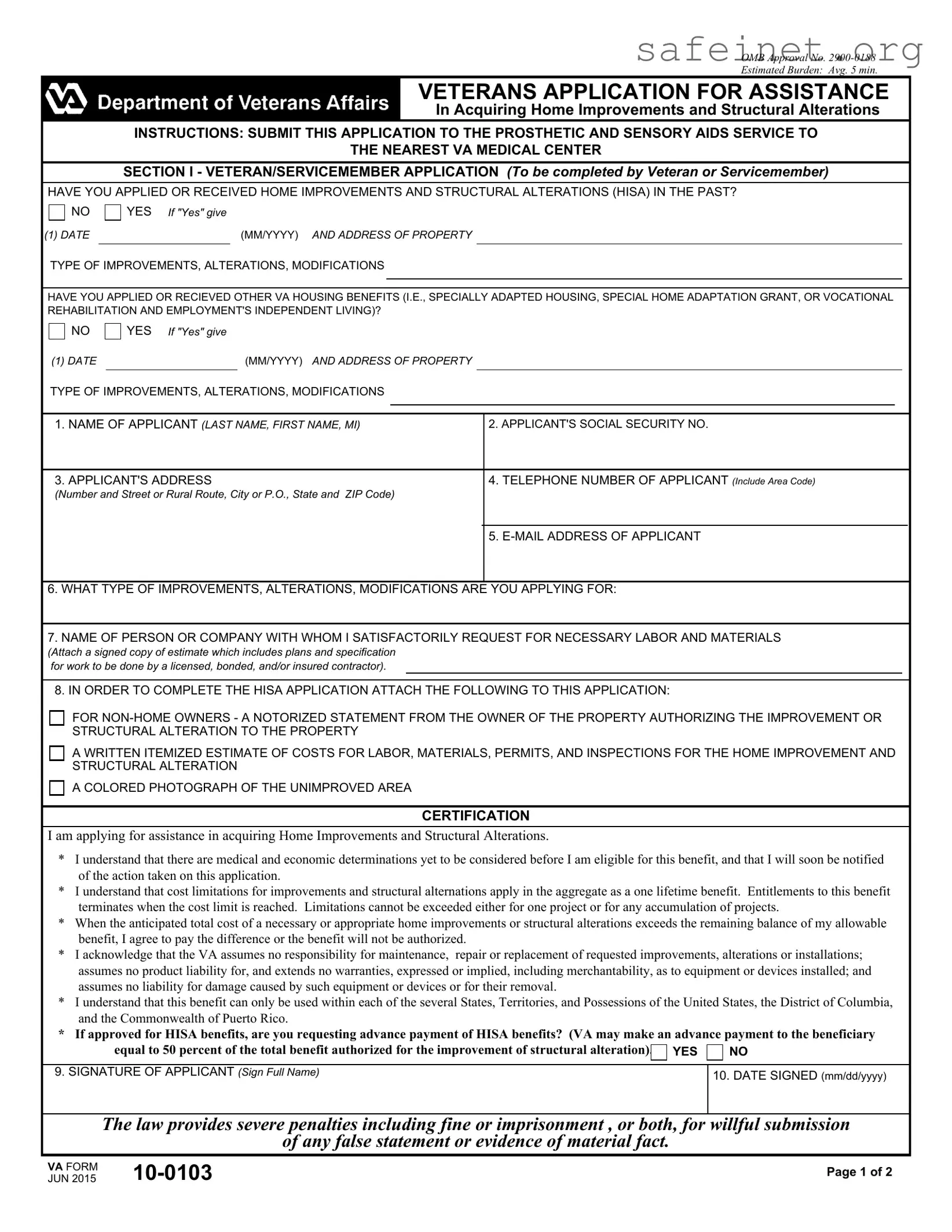 Blank Va 10 0103 Template