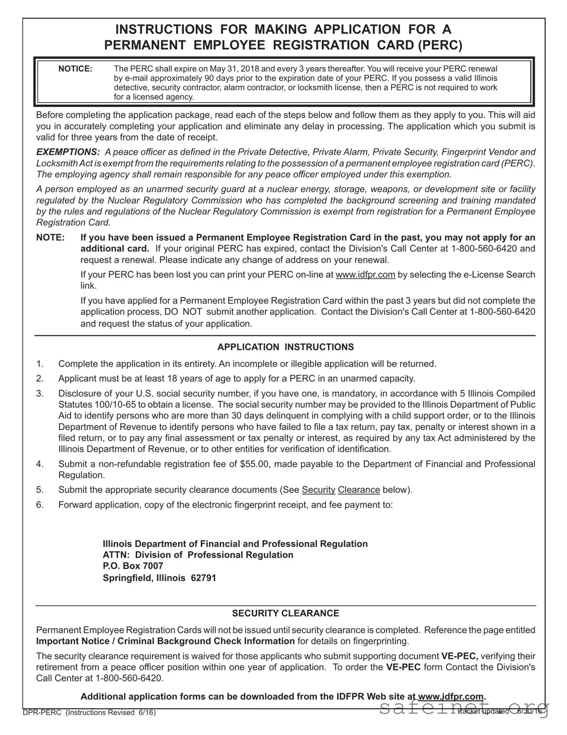 Blank Illinois Perc Card Template