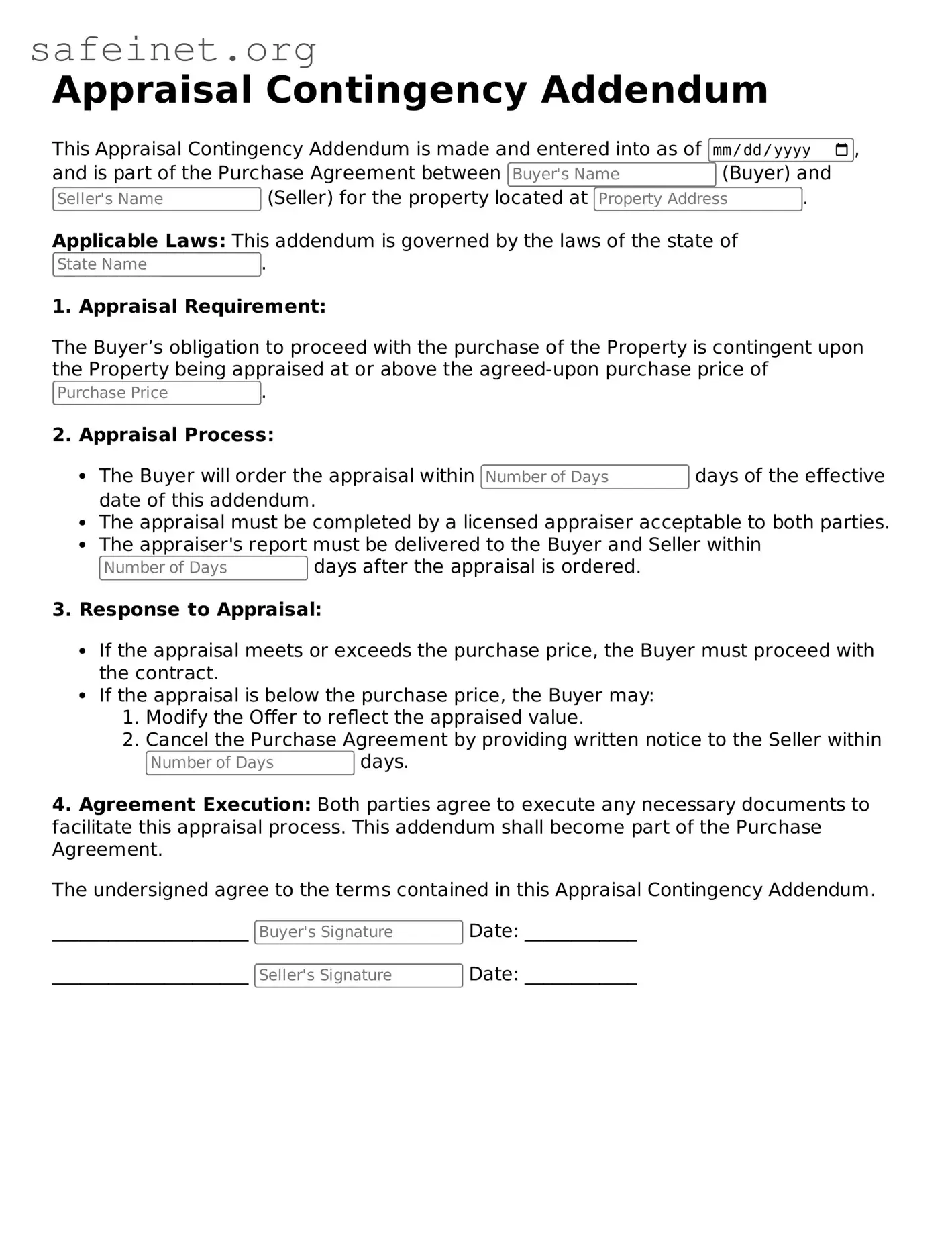 Official Appraisal Contingency Addendum Document