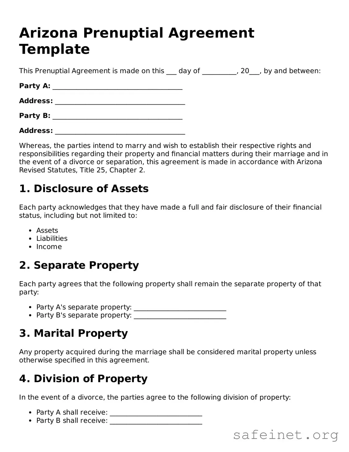 Valid Prenuptial Agreement Template for the State of Arizona