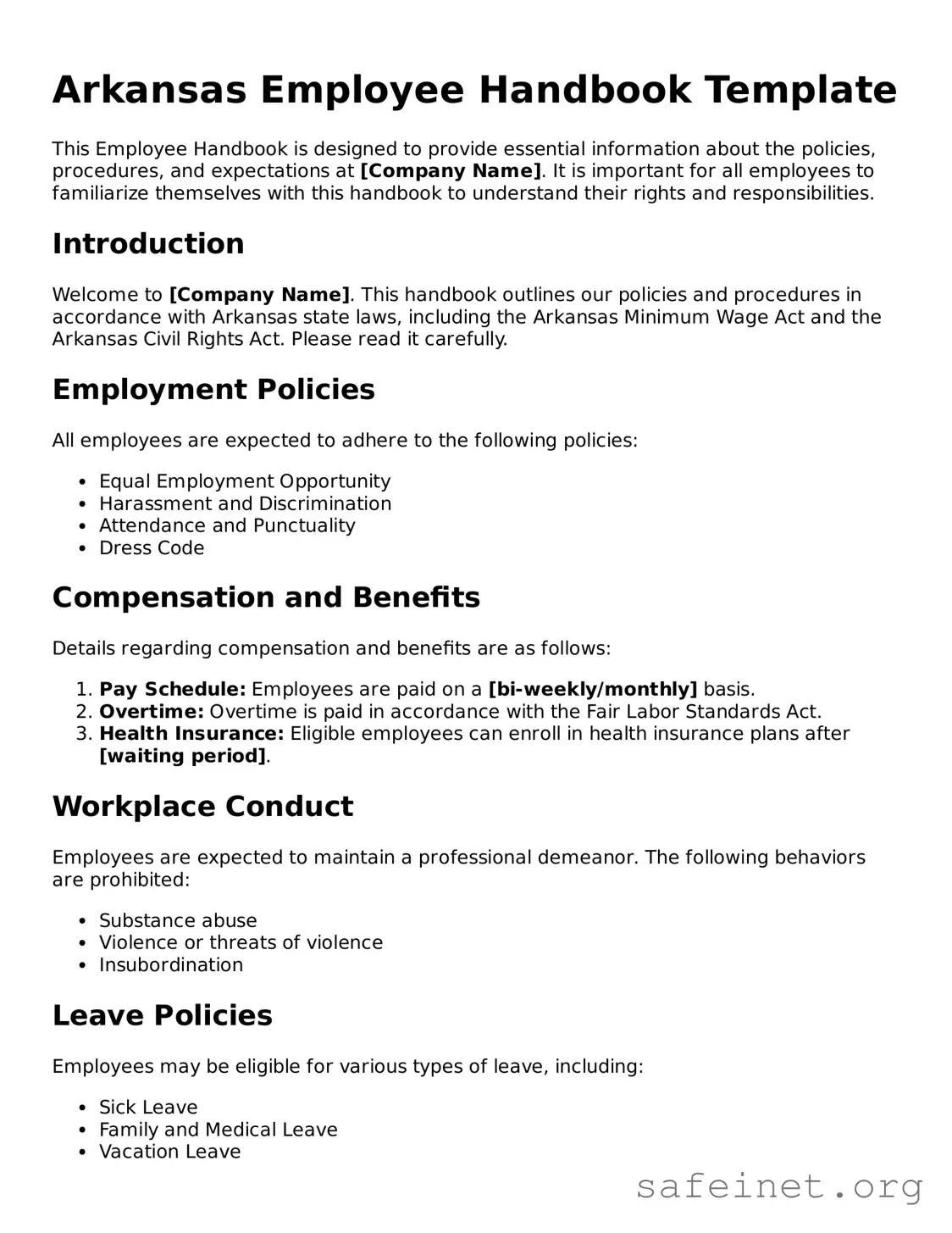 Valid Employee Handbook Template for the State of Arkansas