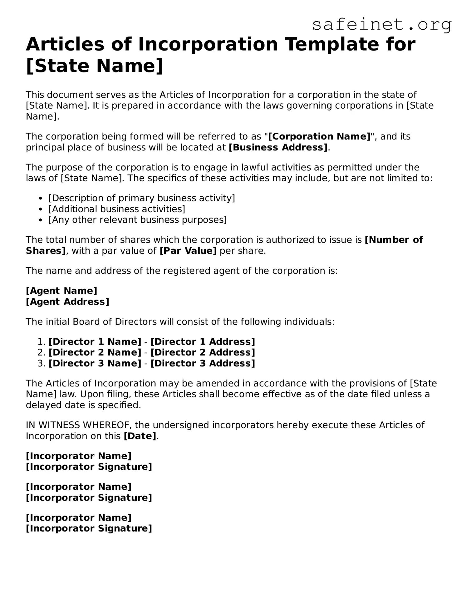 Official Articles of Incorporation Document