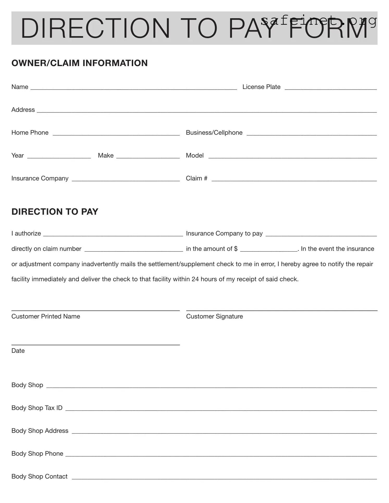 Blank Authorization And Direction Pay Template