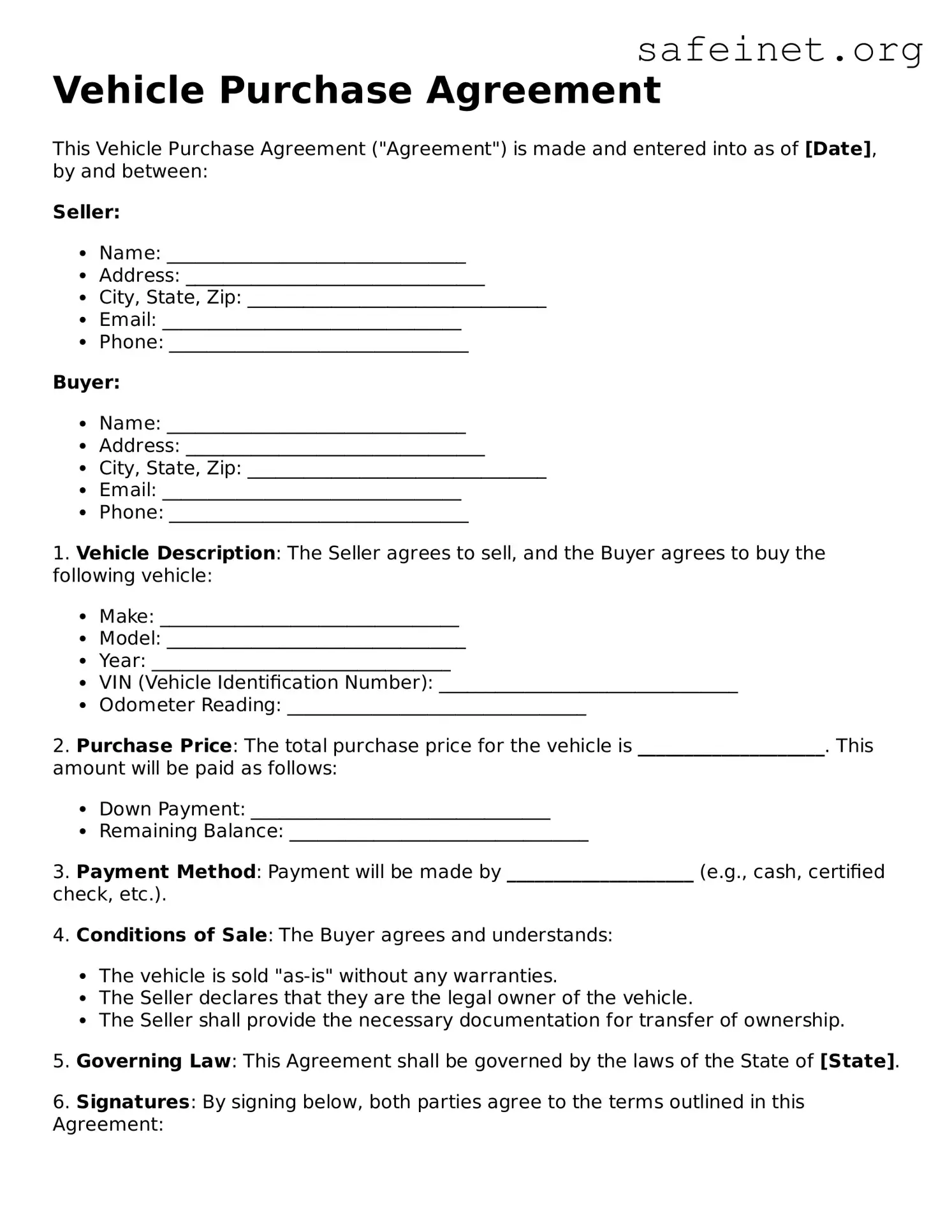 Official Vehicle Purchase Agreement Document