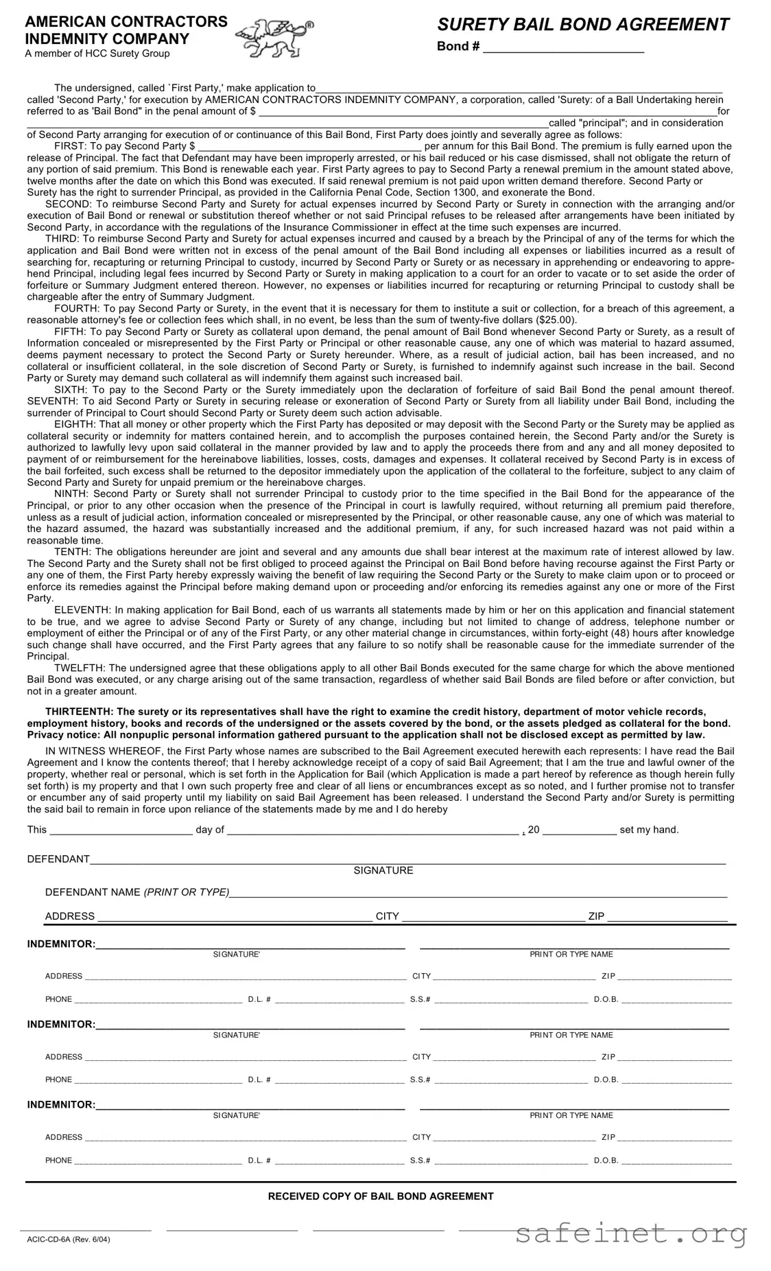Blank Bail Bond Release Paperwork Template