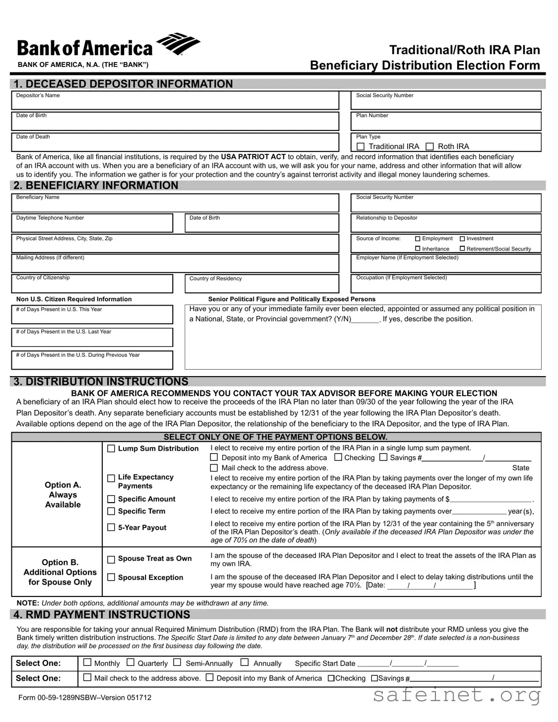 Blank Bank Of America Beneficiary Template