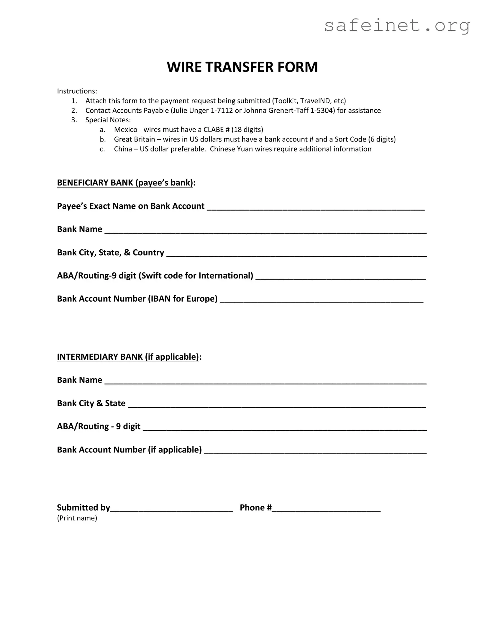 Blank Wire Transfer Template