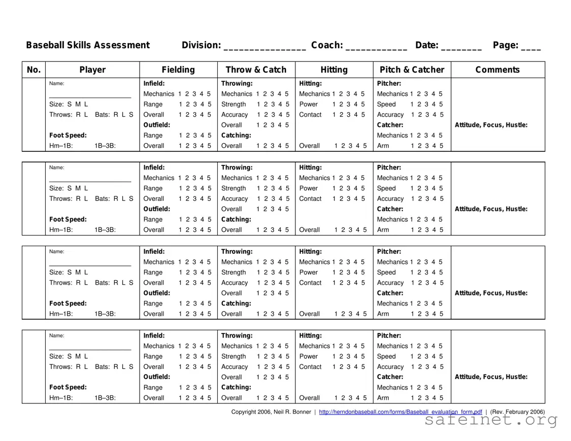 Blank Baseball Assessment Template