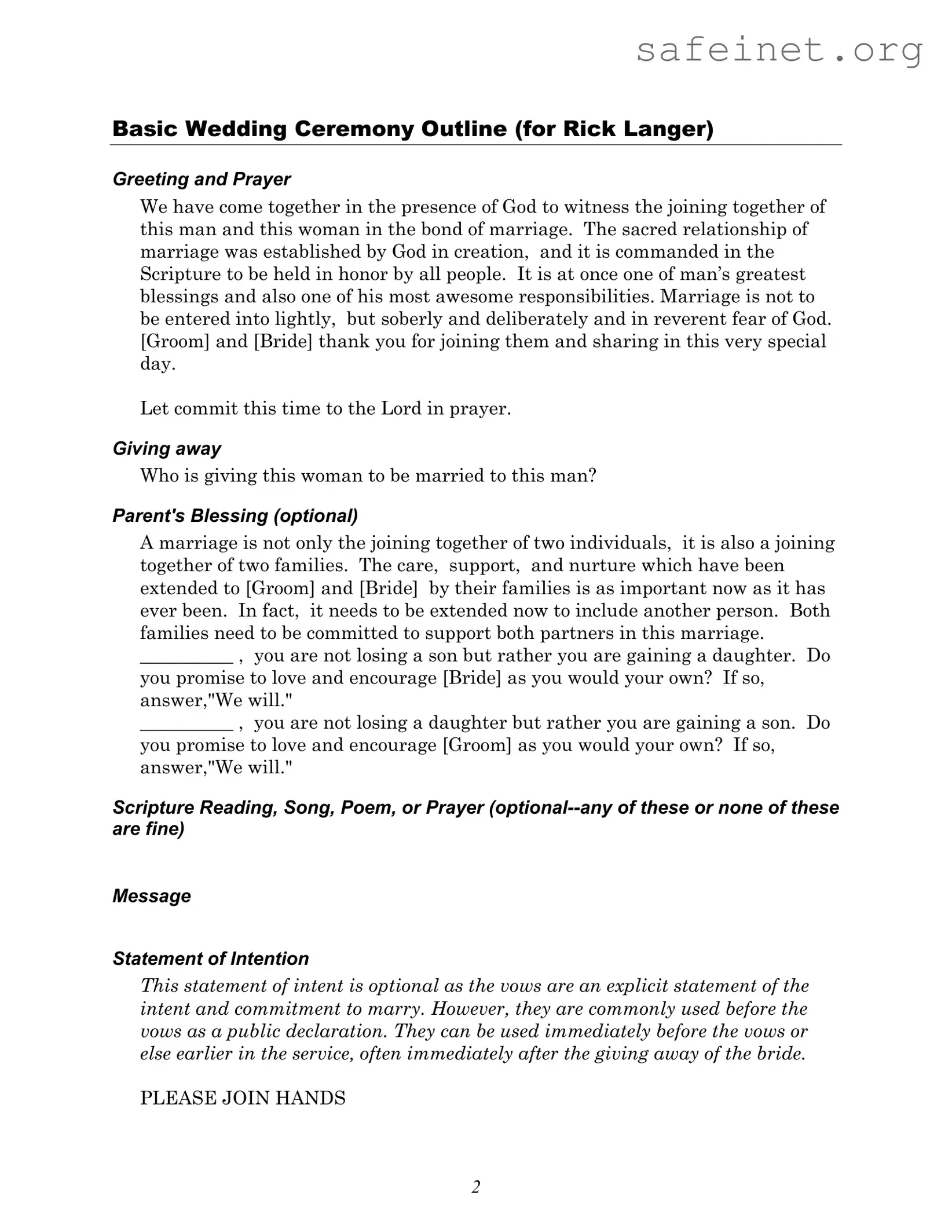 Blank Wedding Ceremony Script Template