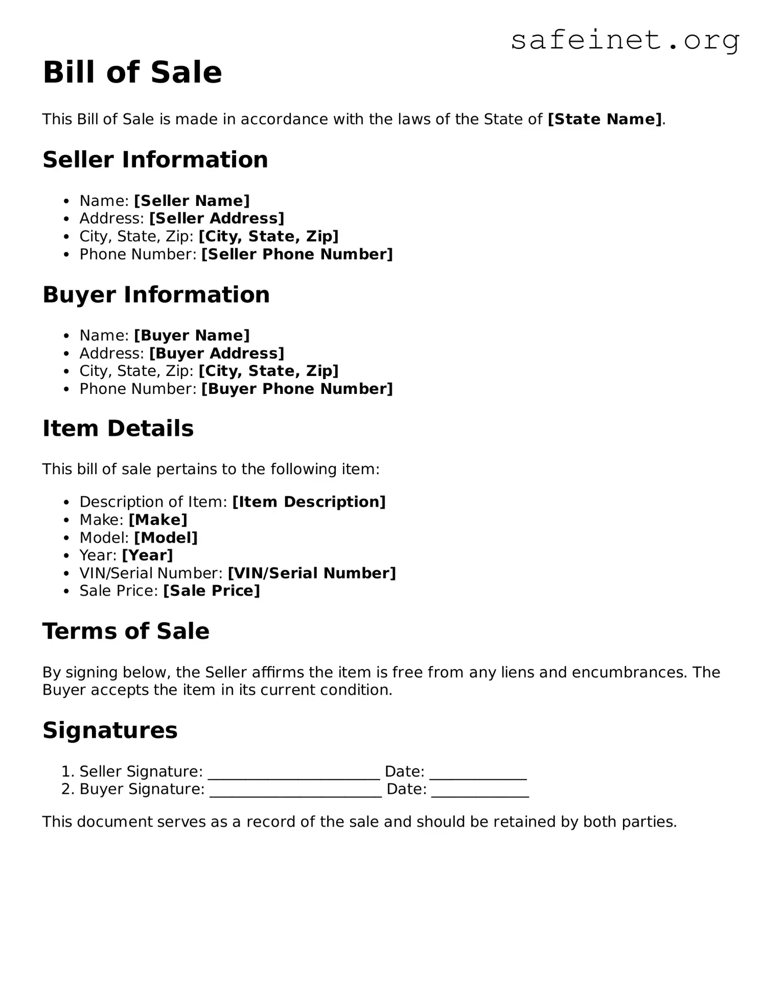 Official Bill of Sale Document