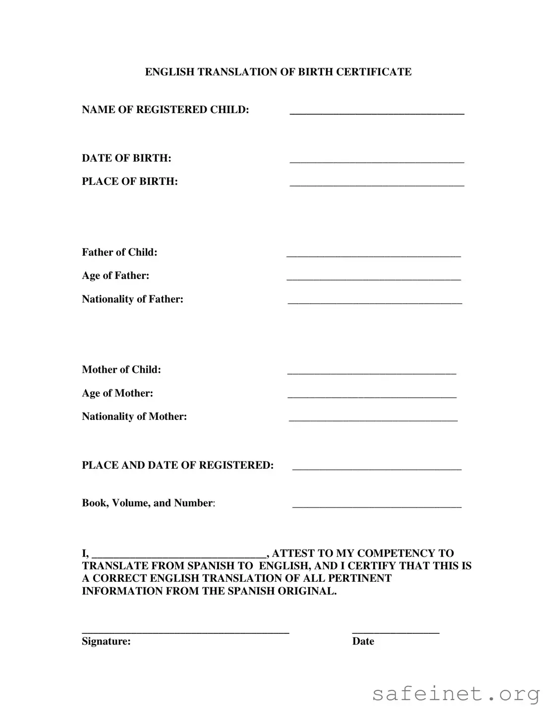 Blank Birth Certificate Translation To English Template