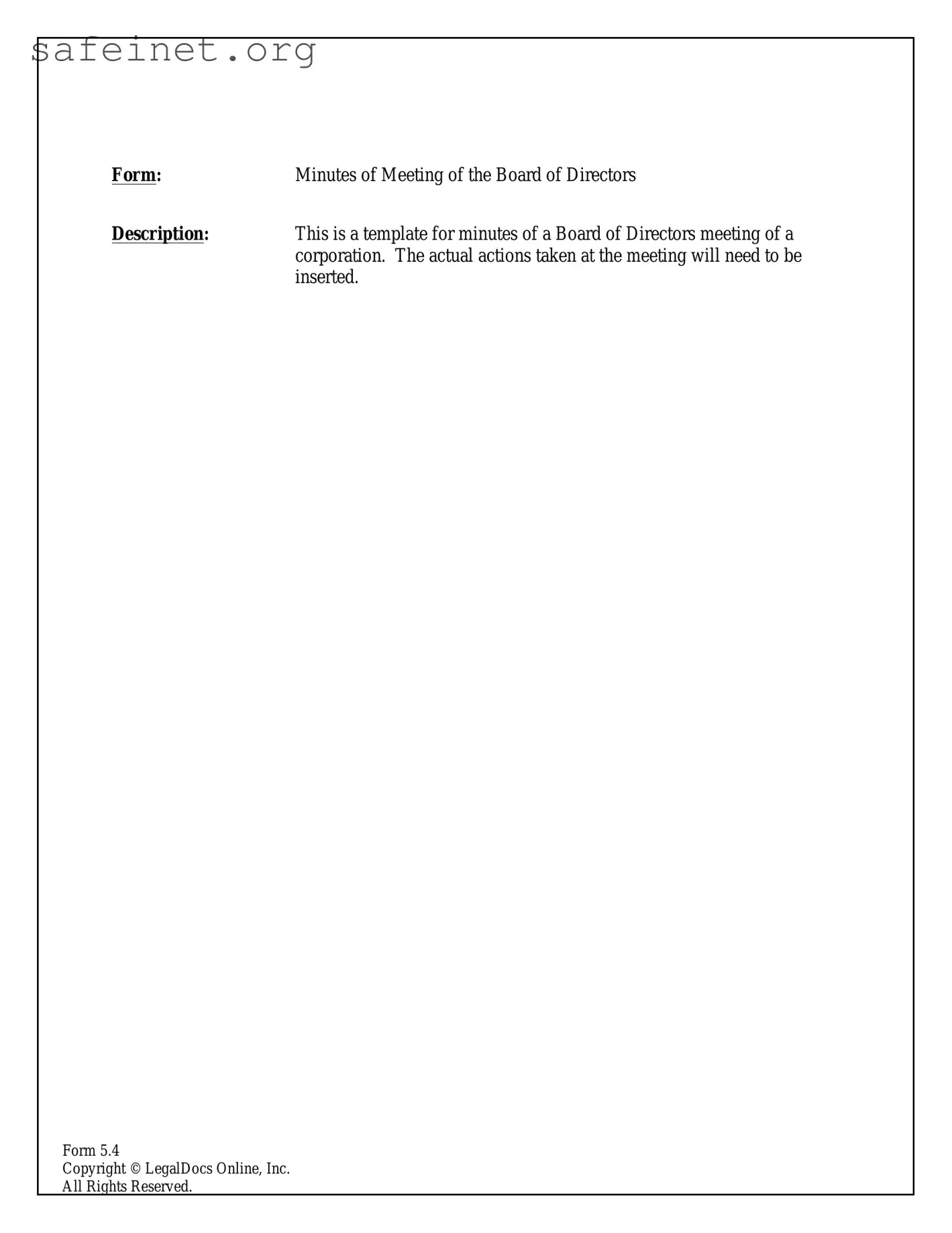 Blank Board Meeting Minutes Template