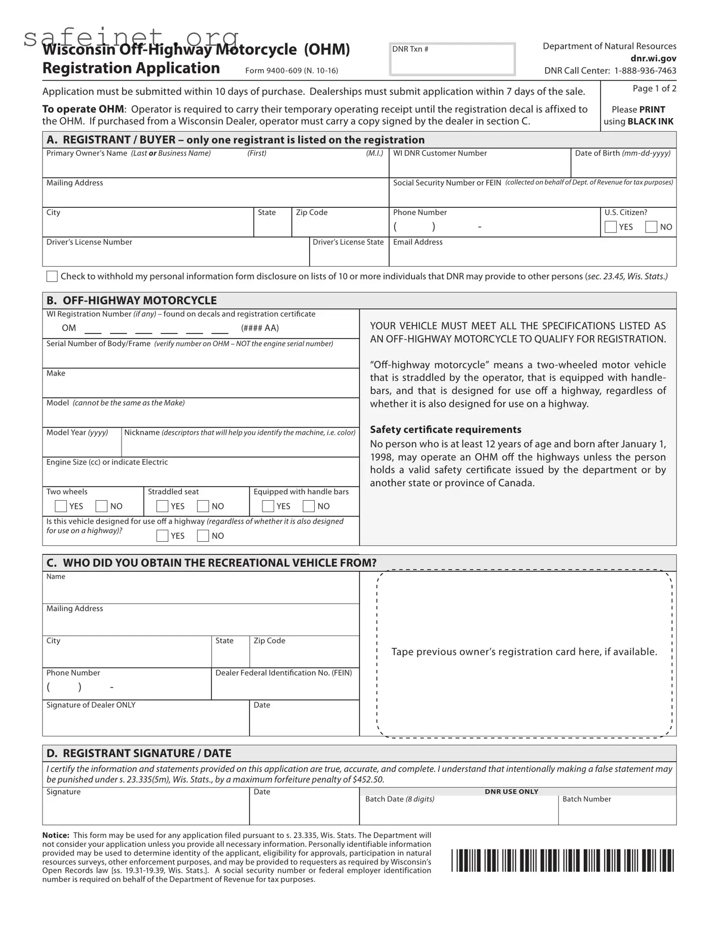 Blank BOS 9400-609 Template