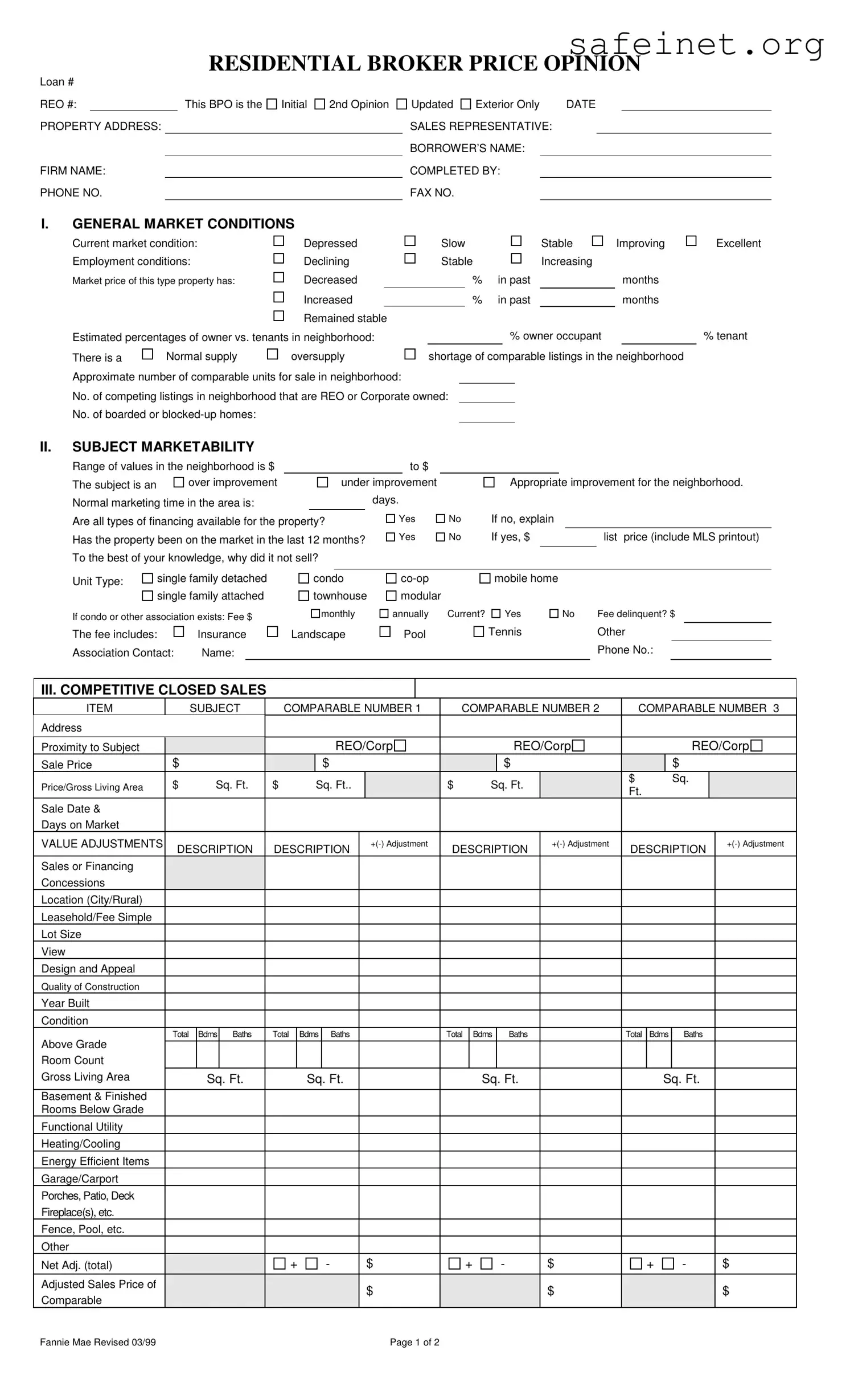 Blank Broker Price Opinion Template