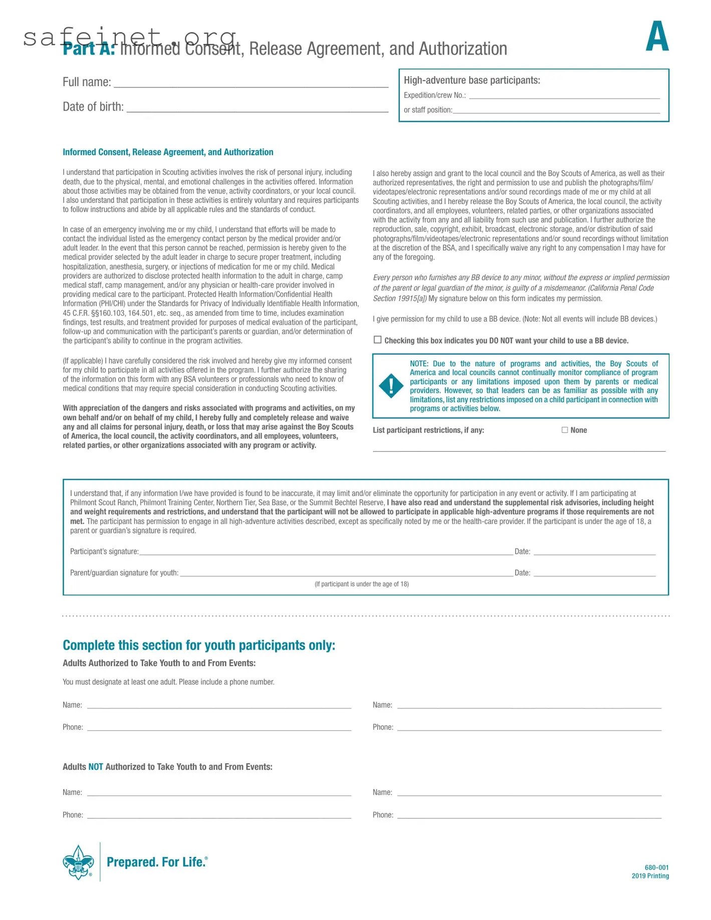 Blank Bsa Health Template