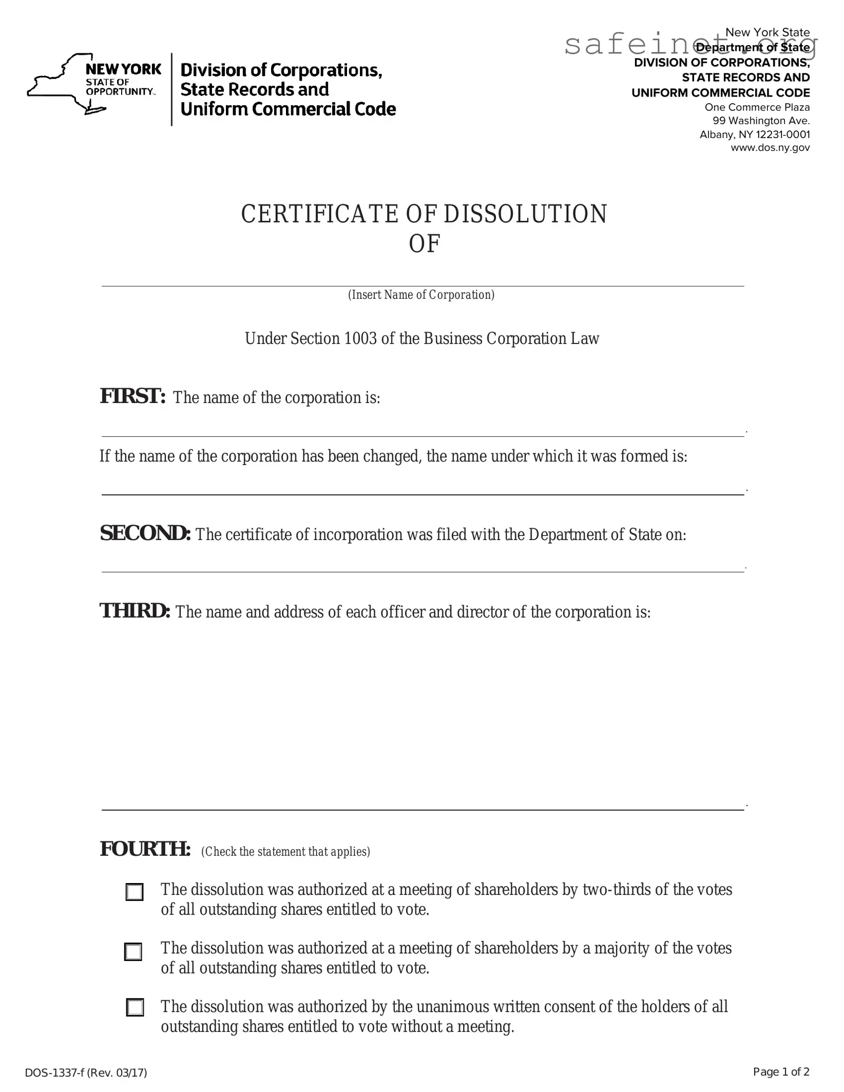 Blank Ny Dissolution Certificate Template
