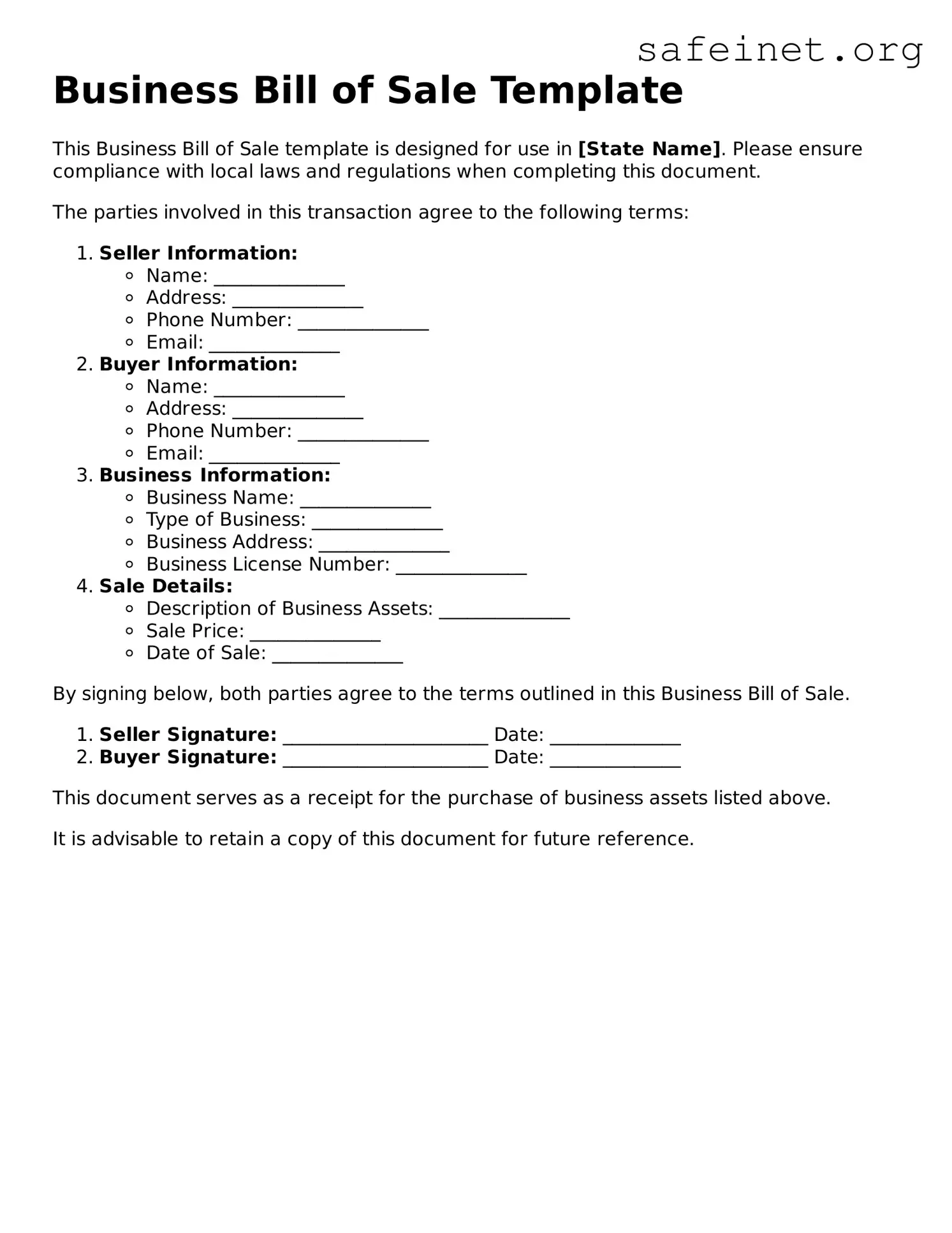 Official Business Bill of Sale Document