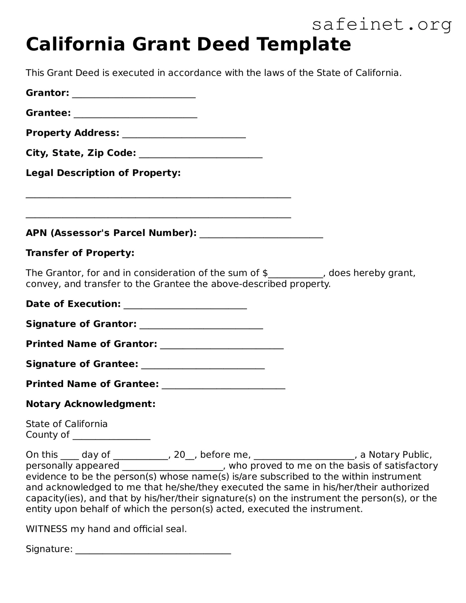 Valid Deed Template for the State of California