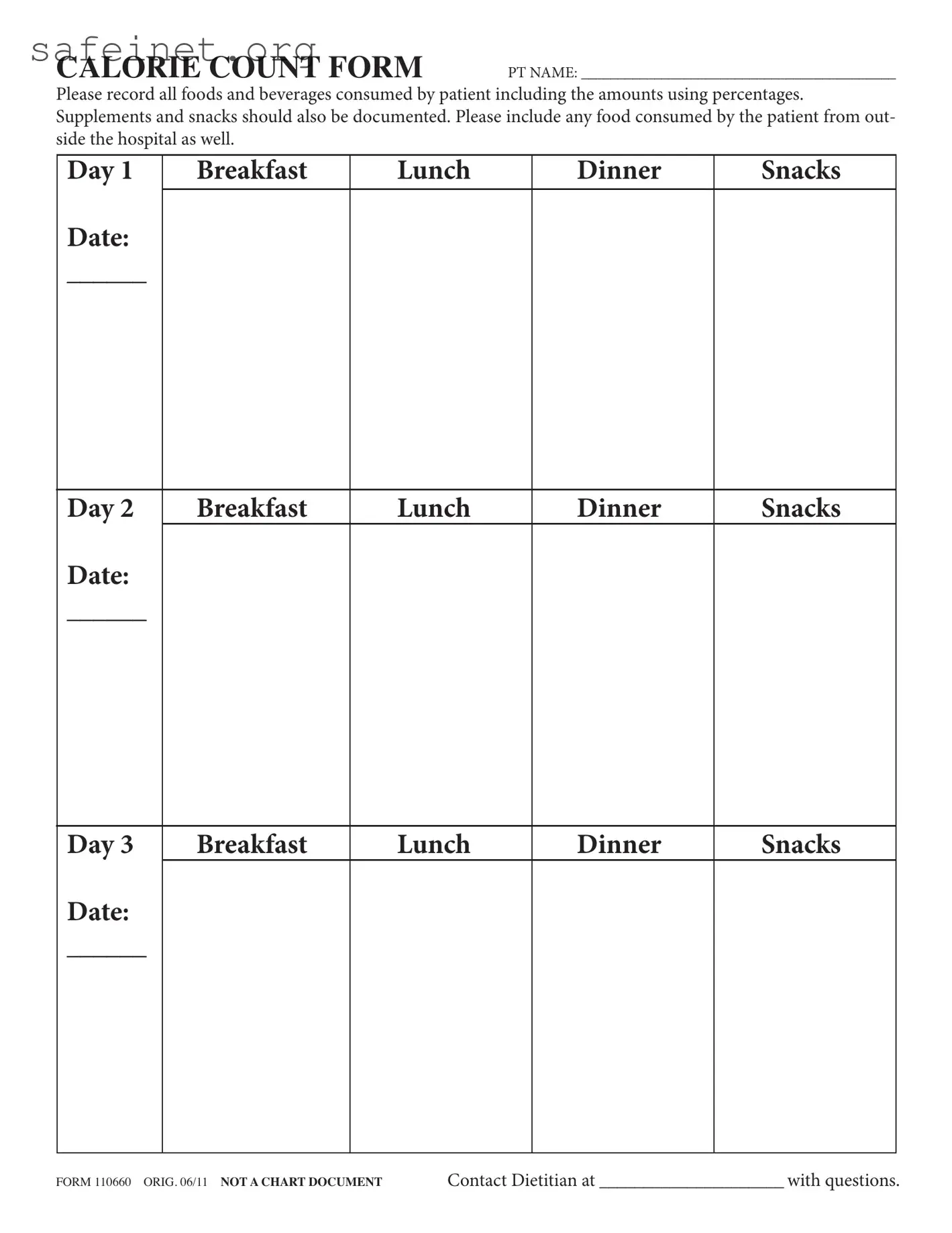 Blank Calorie Count Template