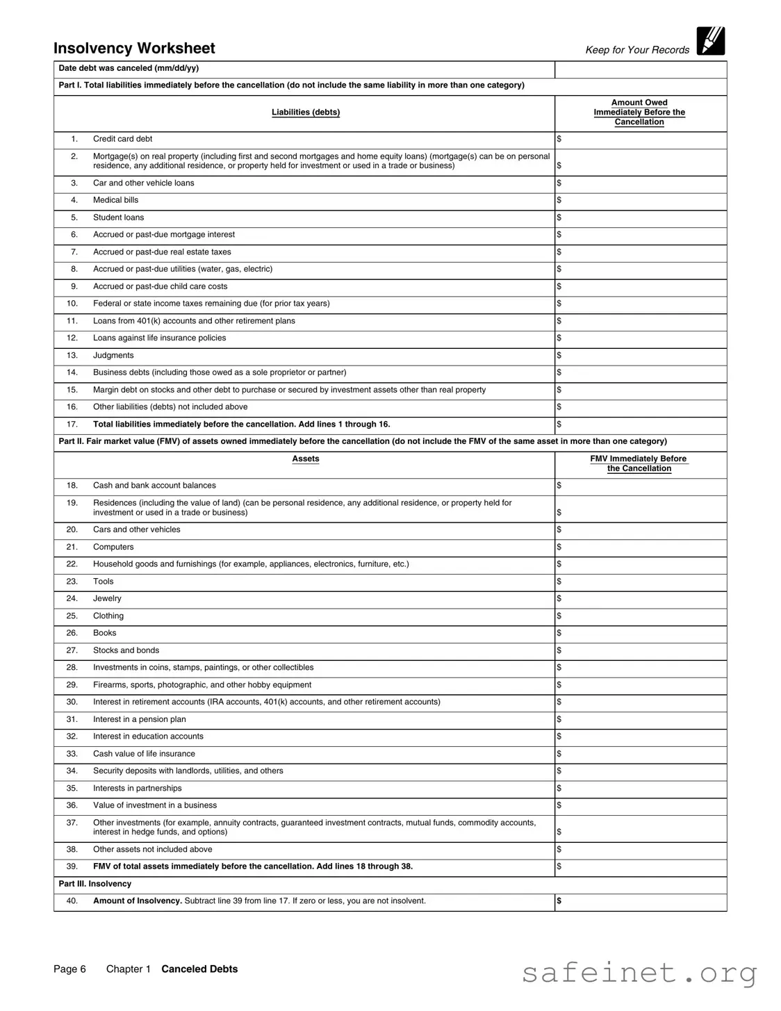 Blank Insolvency Irs Template