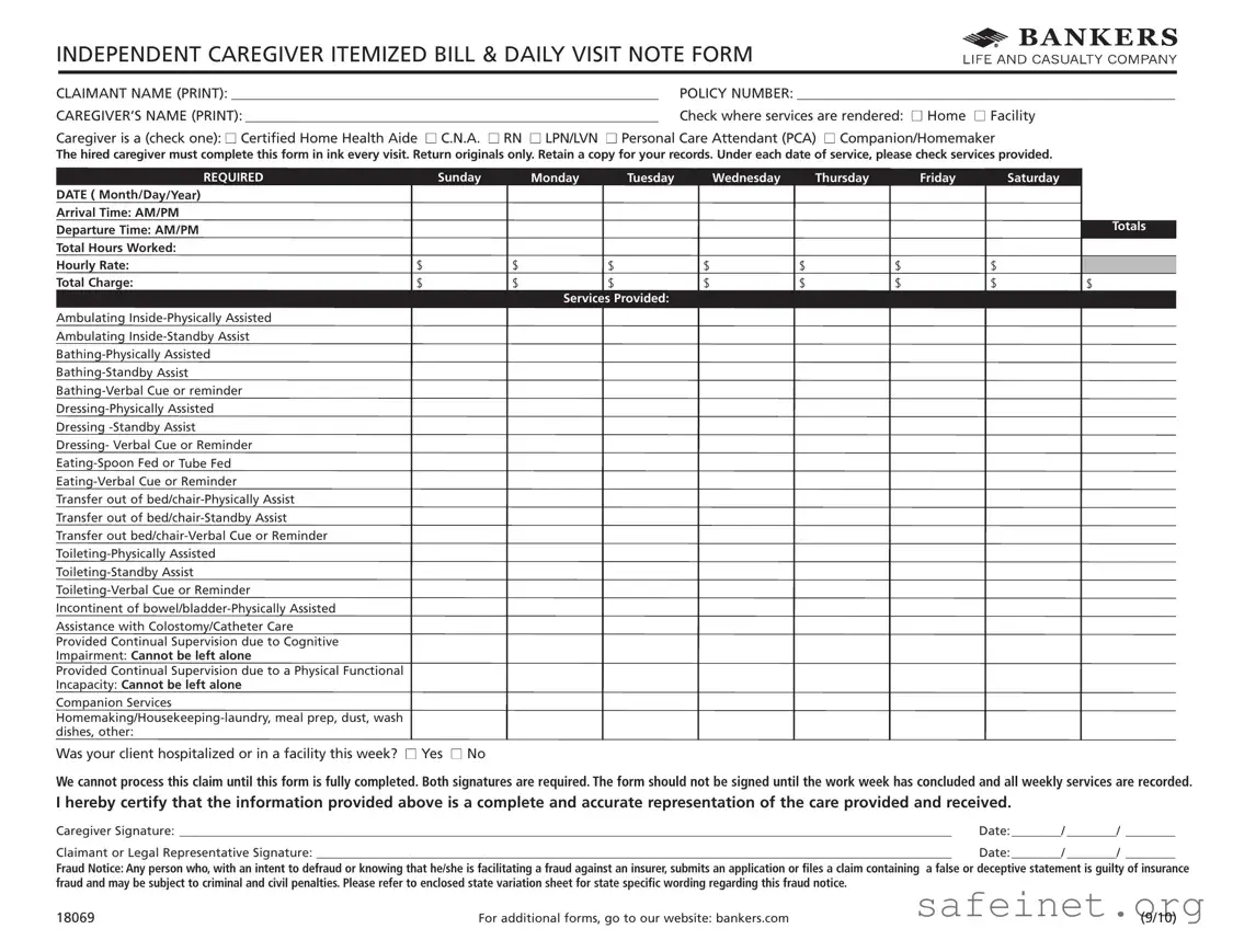 Blank Caregiver Daily Log Template