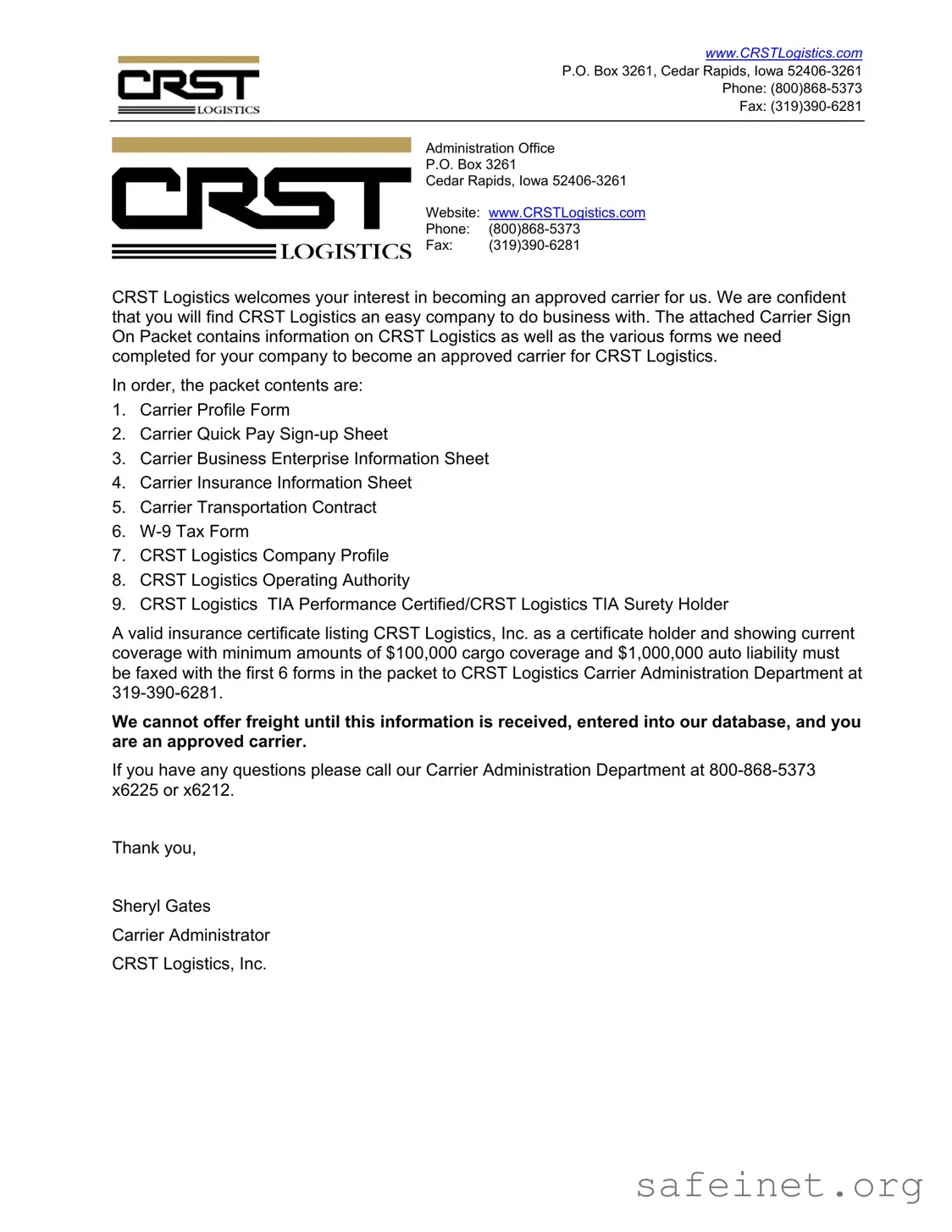 Blank Crst Logistics Carrier Packet Template