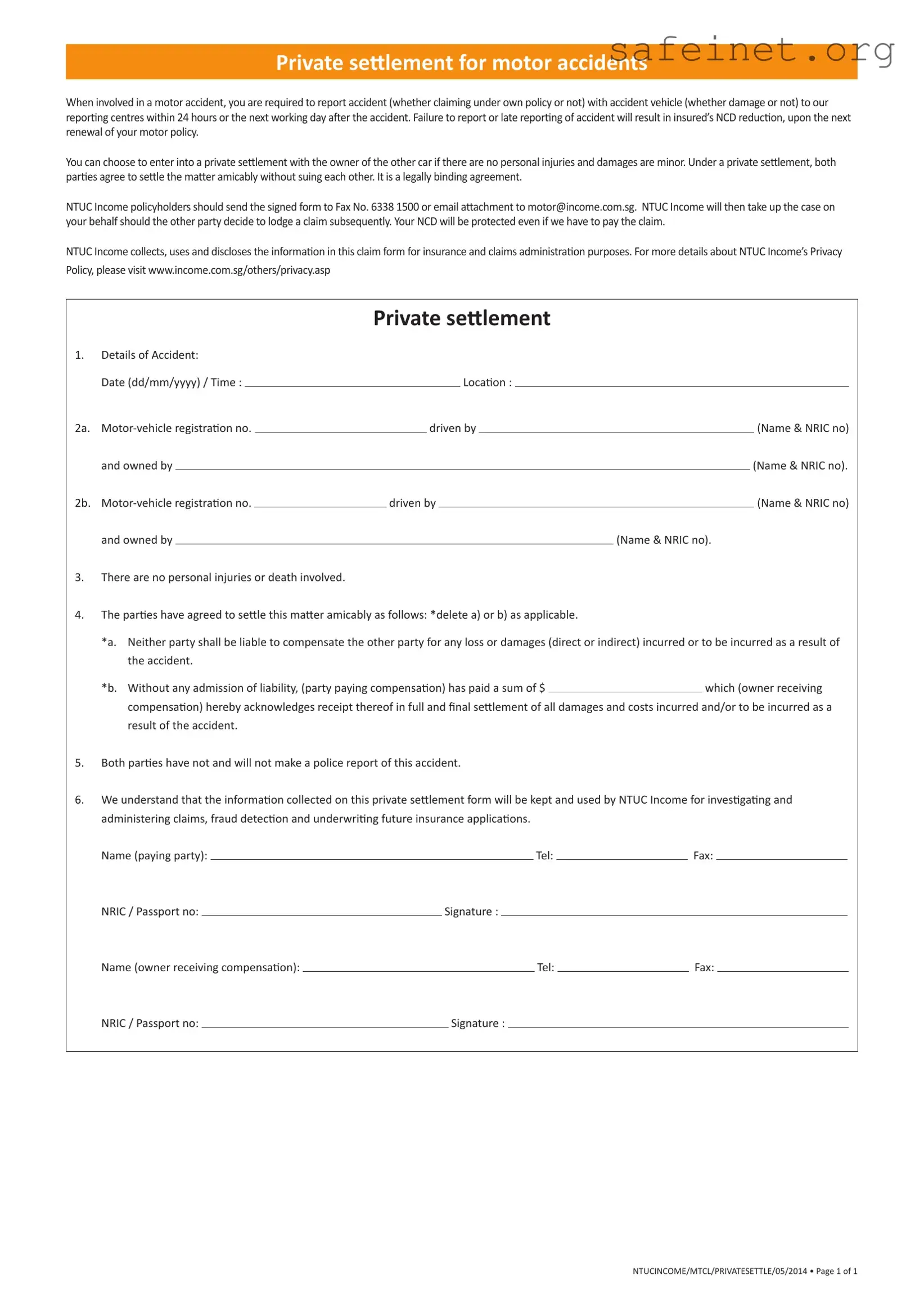 Blank Settlement Motor Accident Template