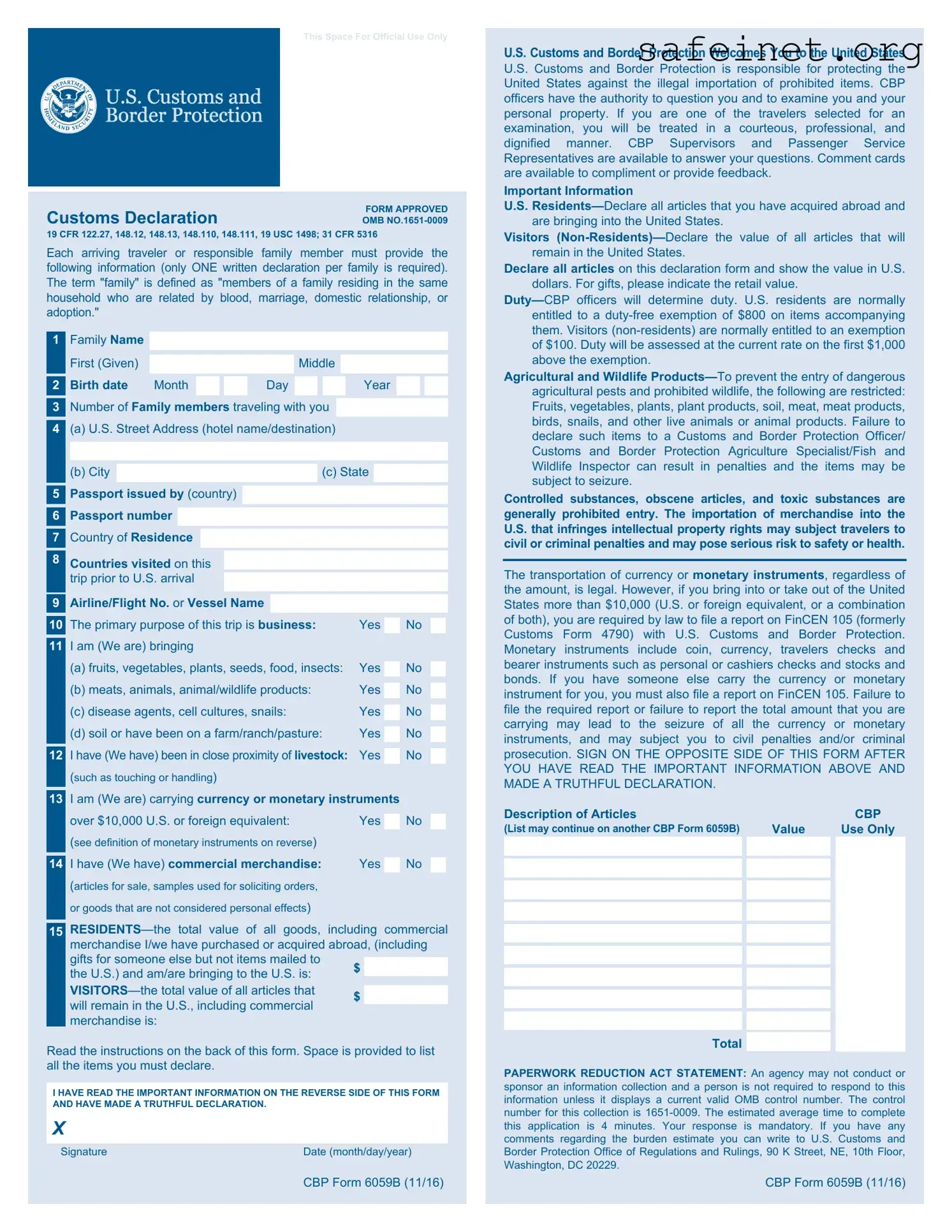 Blank CBP 6059B Template