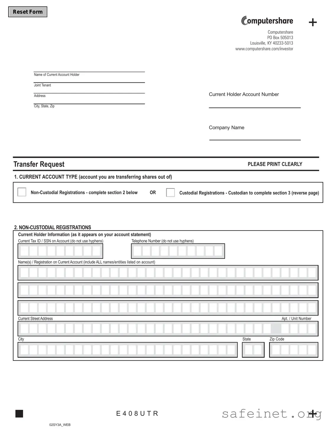 Blank Computershare Transfer Request Template