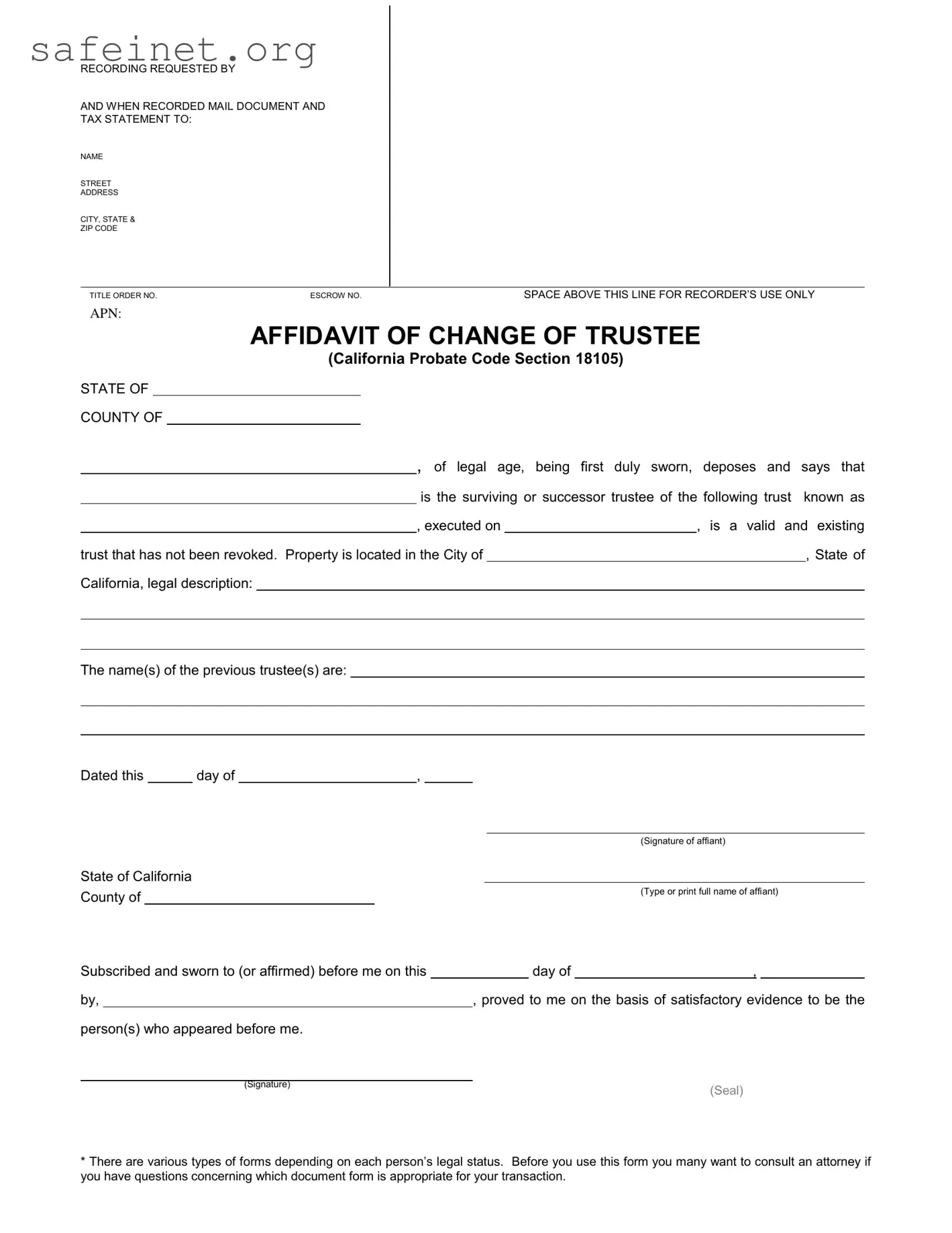 Blank Change Trustee Template