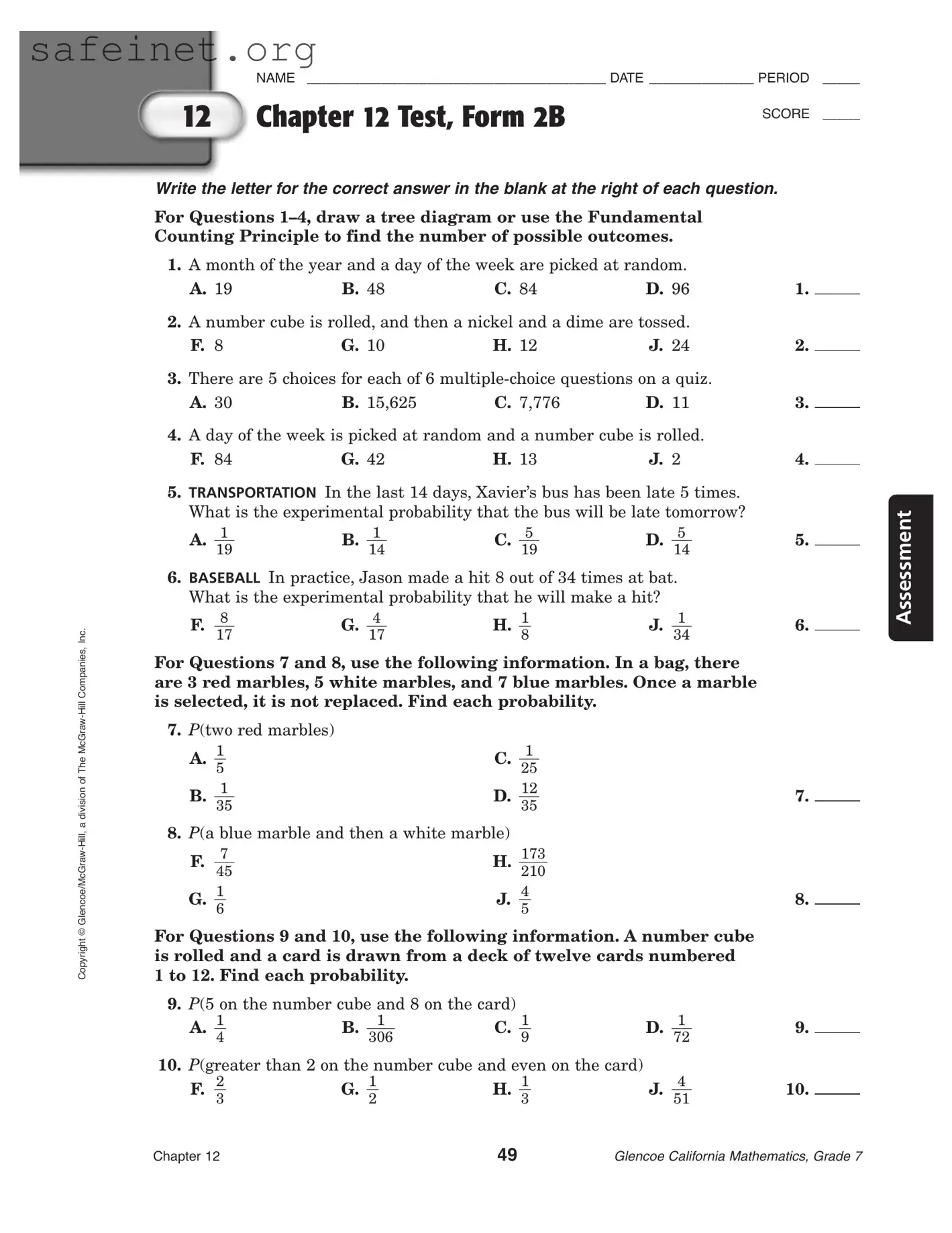 Blank Chapter 12 Test Template
