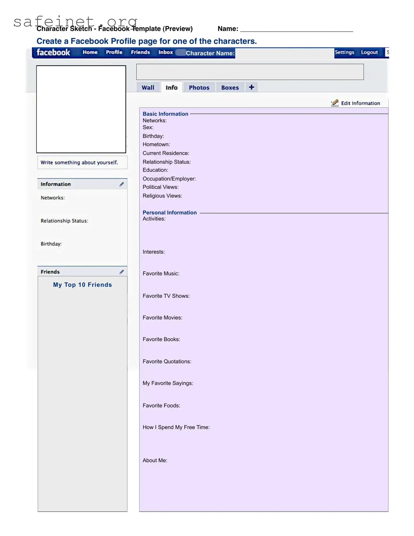 Blank Character Facebook Template