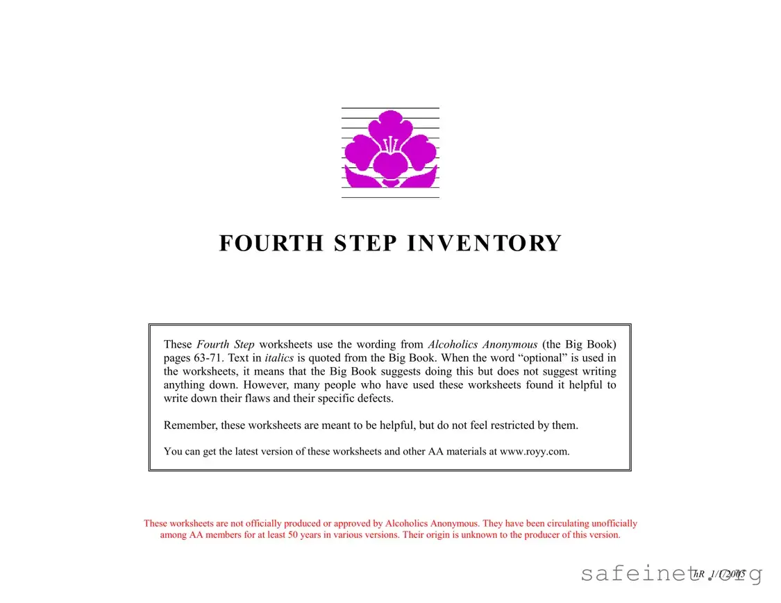 Blank Fourth Step Inventory Template