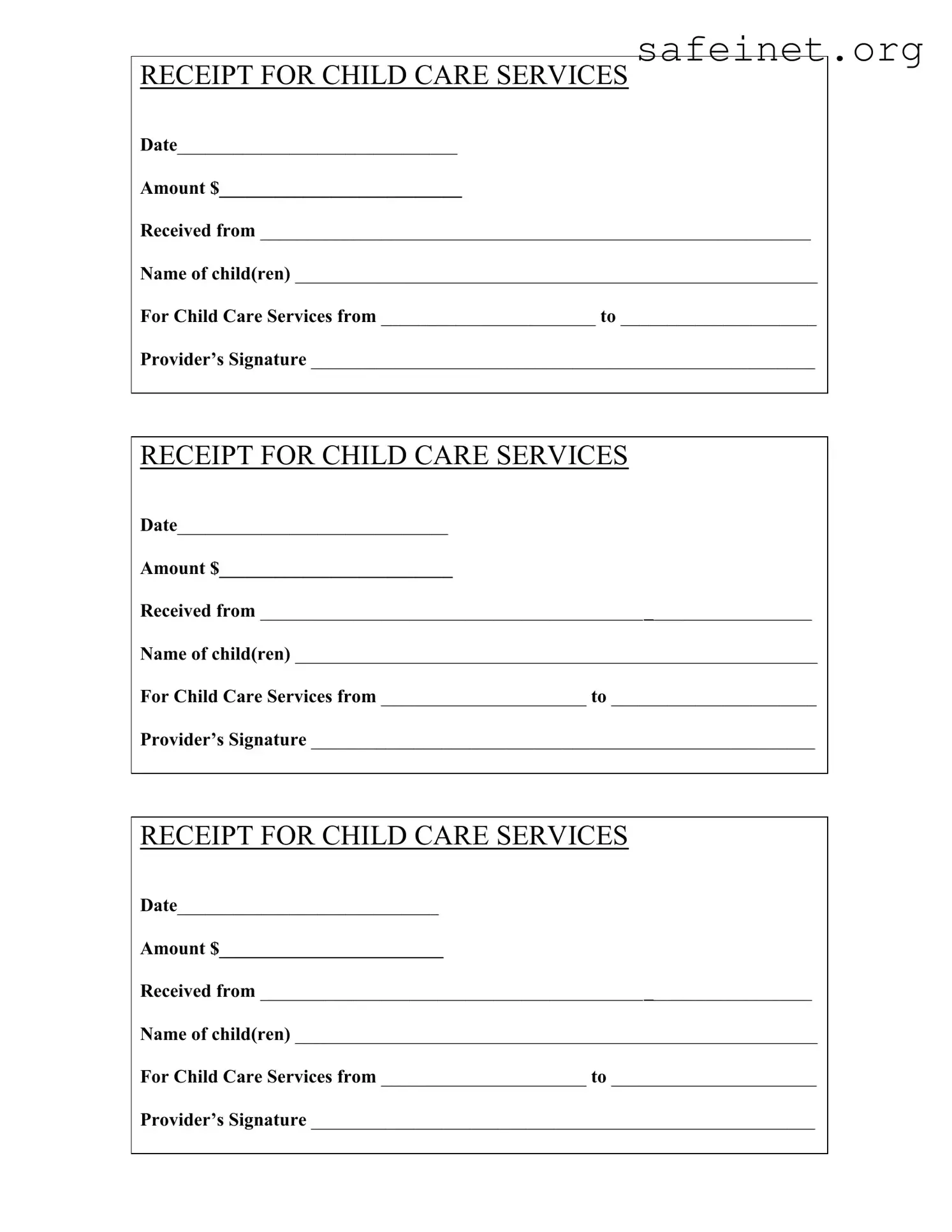 Blank Childcare Receipt Template
