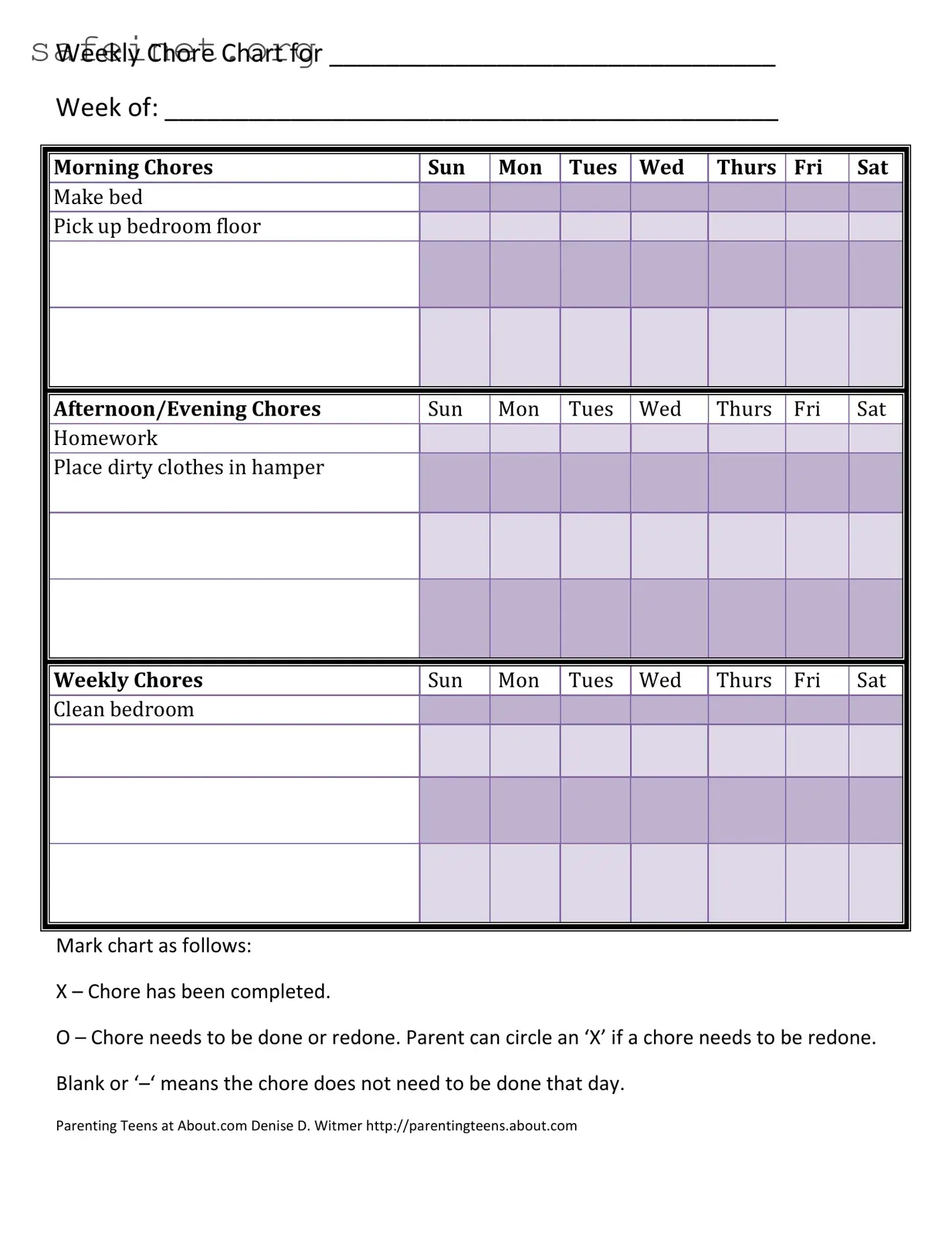 Blank Chore Chart Morning Evening Template