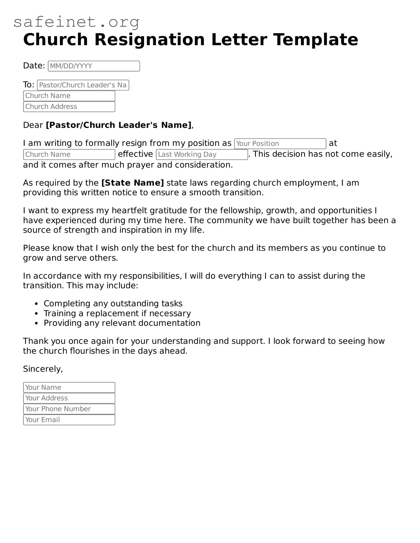 Official Church Resignation Letter Document