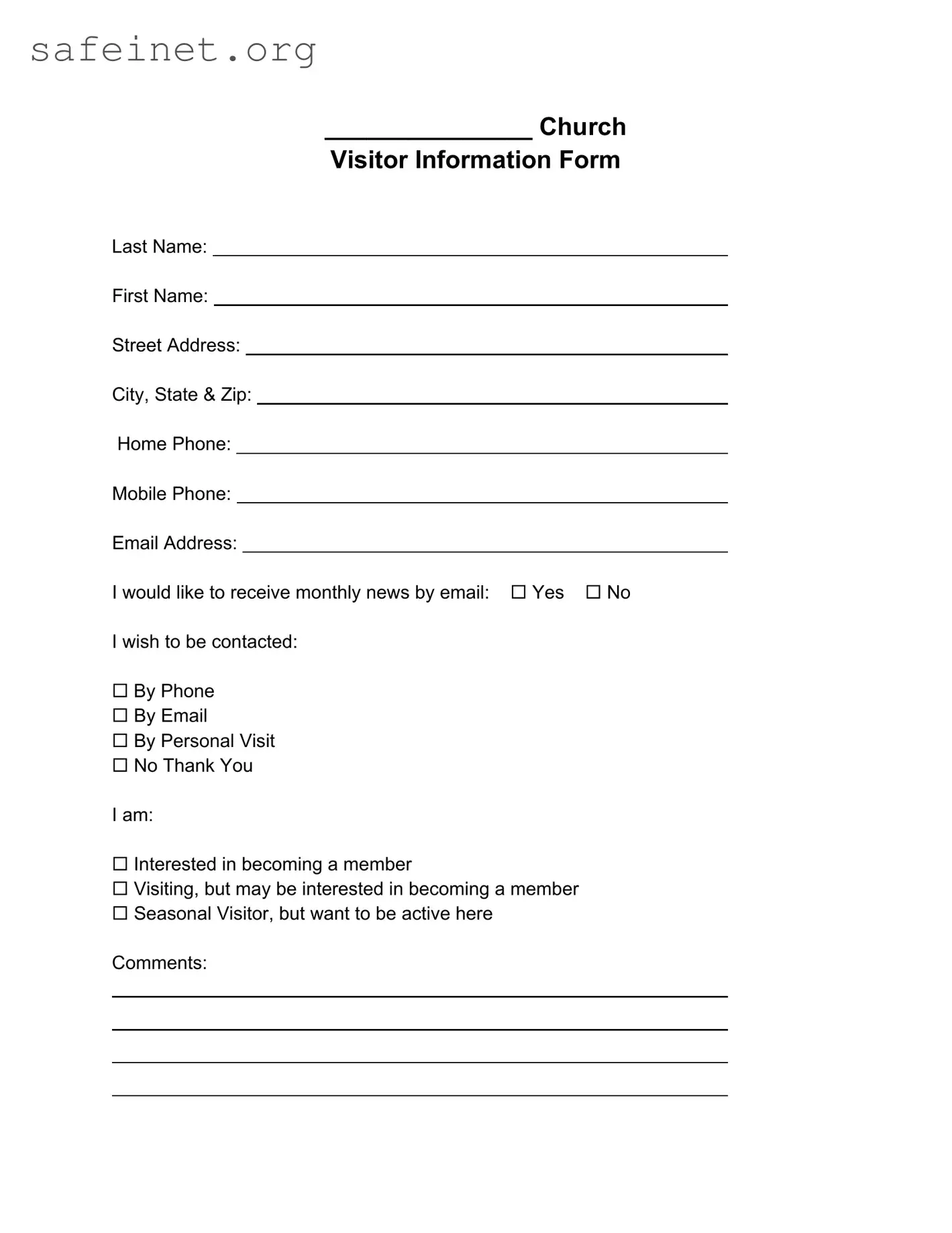 Blank Church Visitor Template