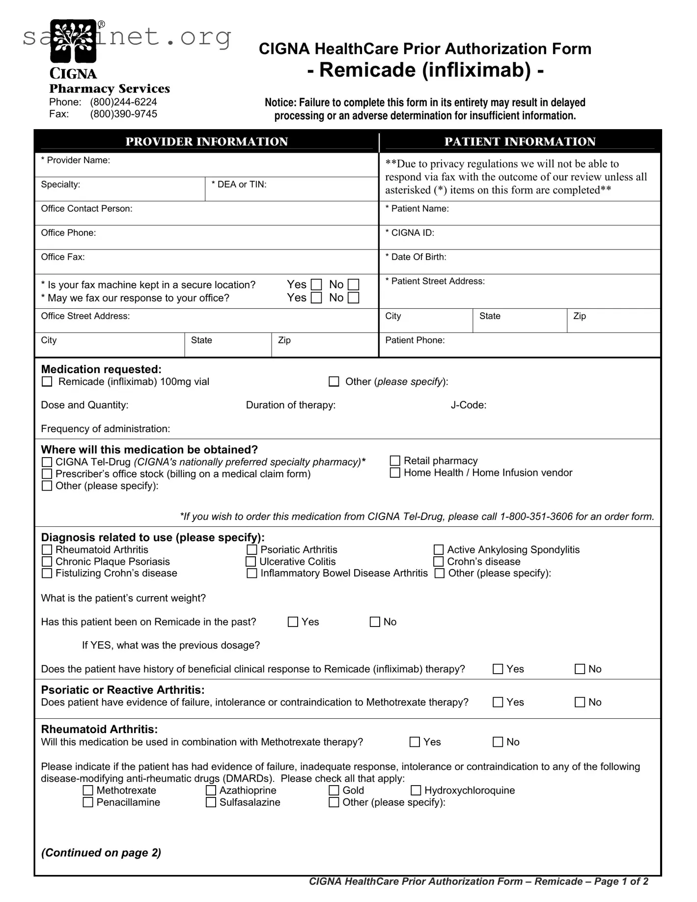 Blank Cigna And Remicade Template