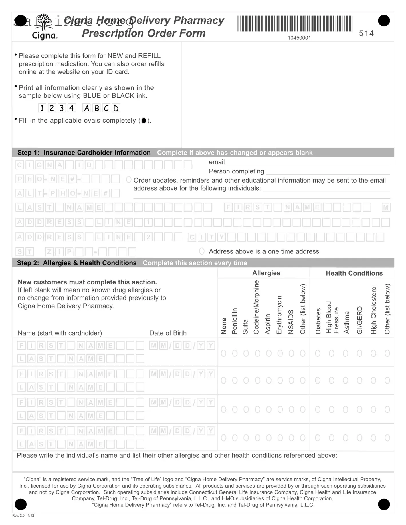 Blank Cigna Home Delivery Template