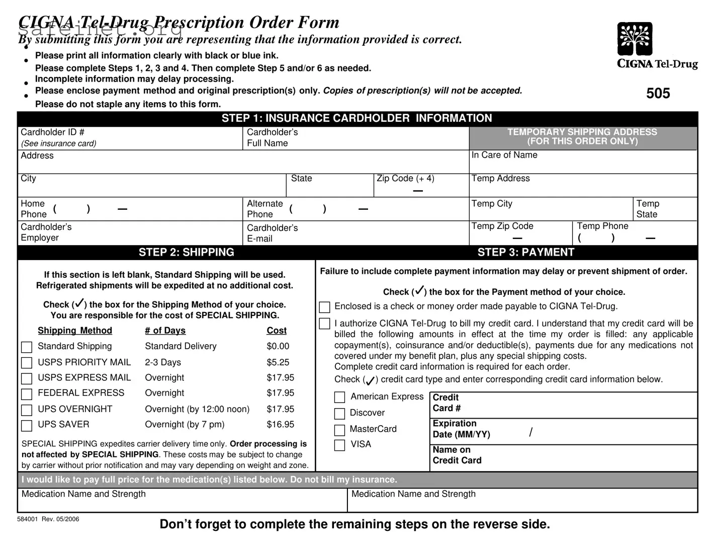 Blank Cigna Tel Drug Fax Template