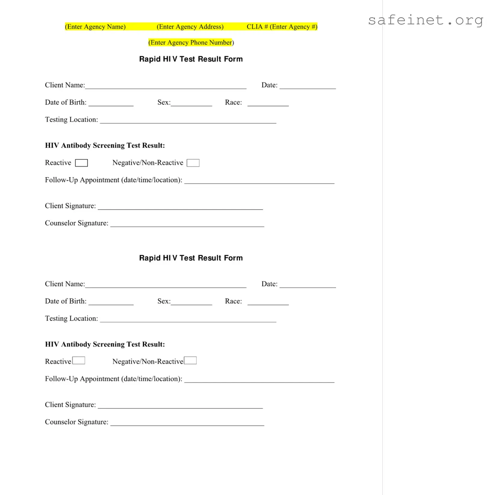 Blank Negative Hiv Test Template